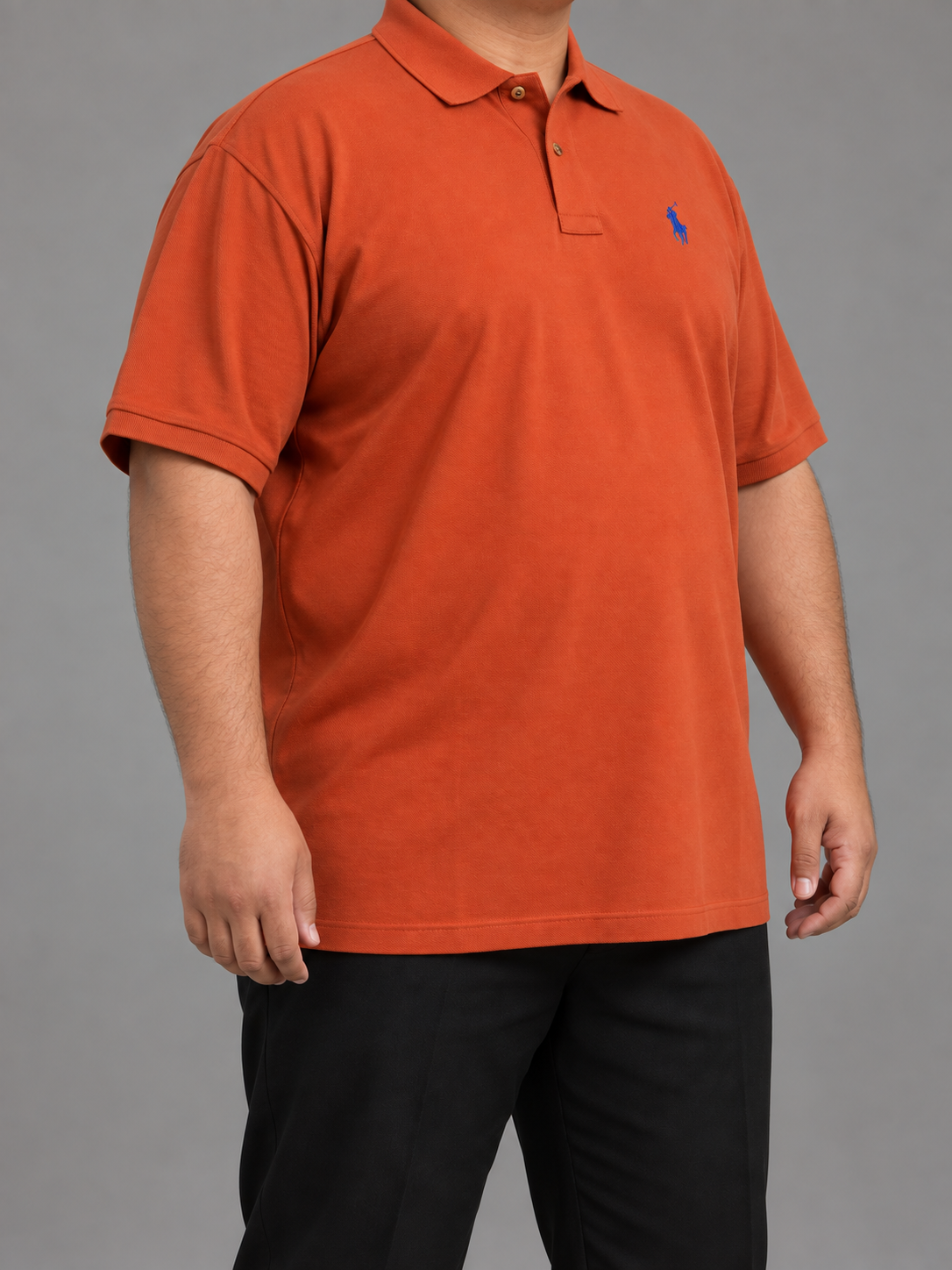 Oversized Burnt-Orange Polo With Royal-Blue Rider Embroidery - view 3