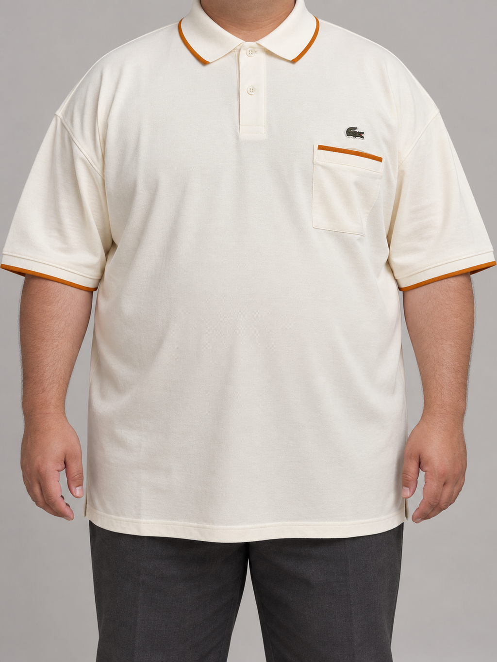 Oversized Cream Pocket Polo With Burnt-Orange Trim - front view