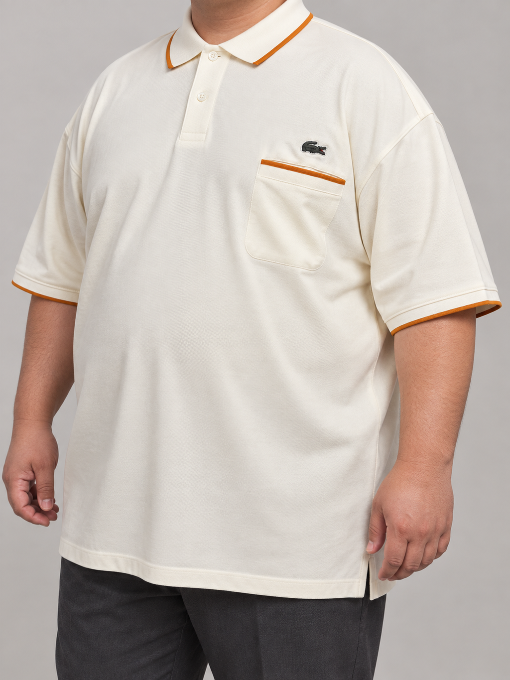 Oversized Cream Pocket Polo With Burnt-Orange Trim - view 2
