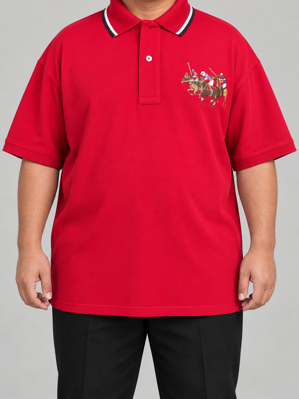 Oversized Crimson-Red Polo With Three-Rider Embroidery - front view