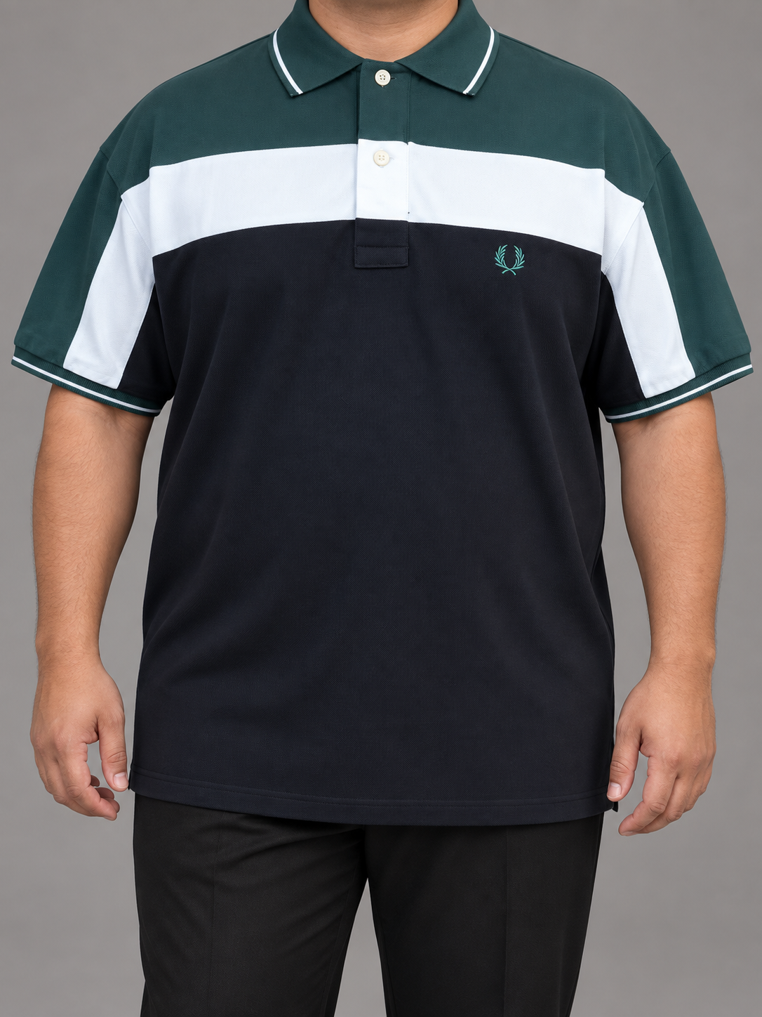 Oversized Green, White And Navy Colour-Block Polo - front view