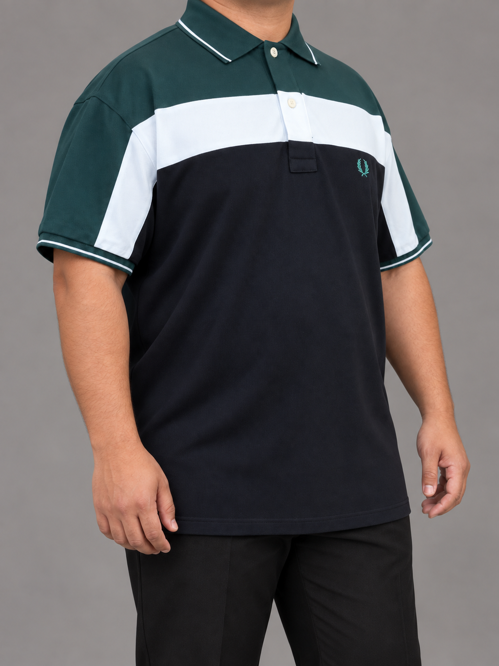 Oversized Green, White And Navy Colour-Block Polo - view 3