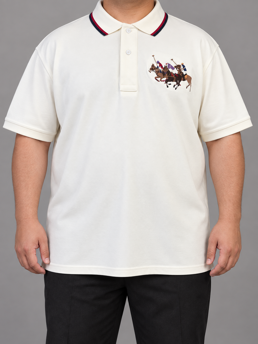 Oversized Ivory Polo With Three-Rider Embroidery - front view