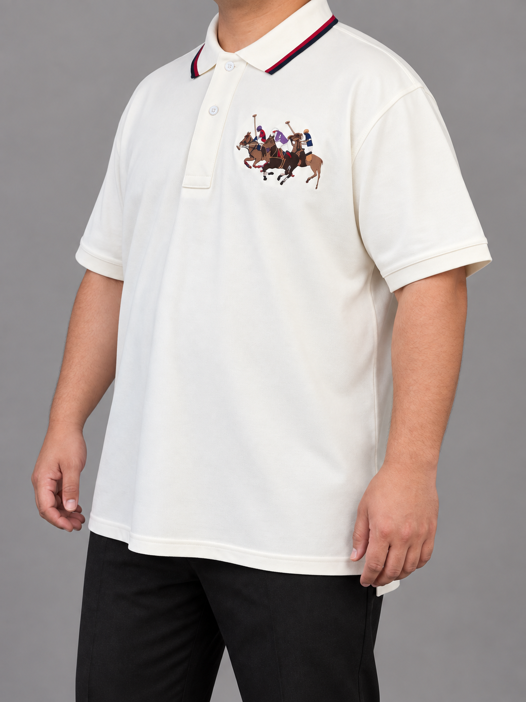 Oversized Ivory Polo With Three-Rider Embroidery - view 2