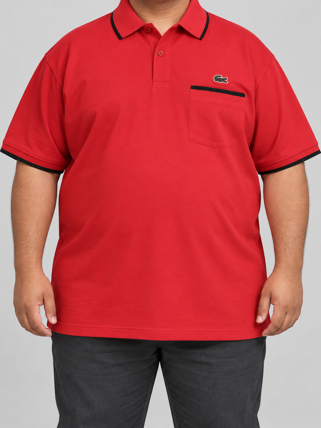Oversized Red Pocket Polo With Black Trim - front view