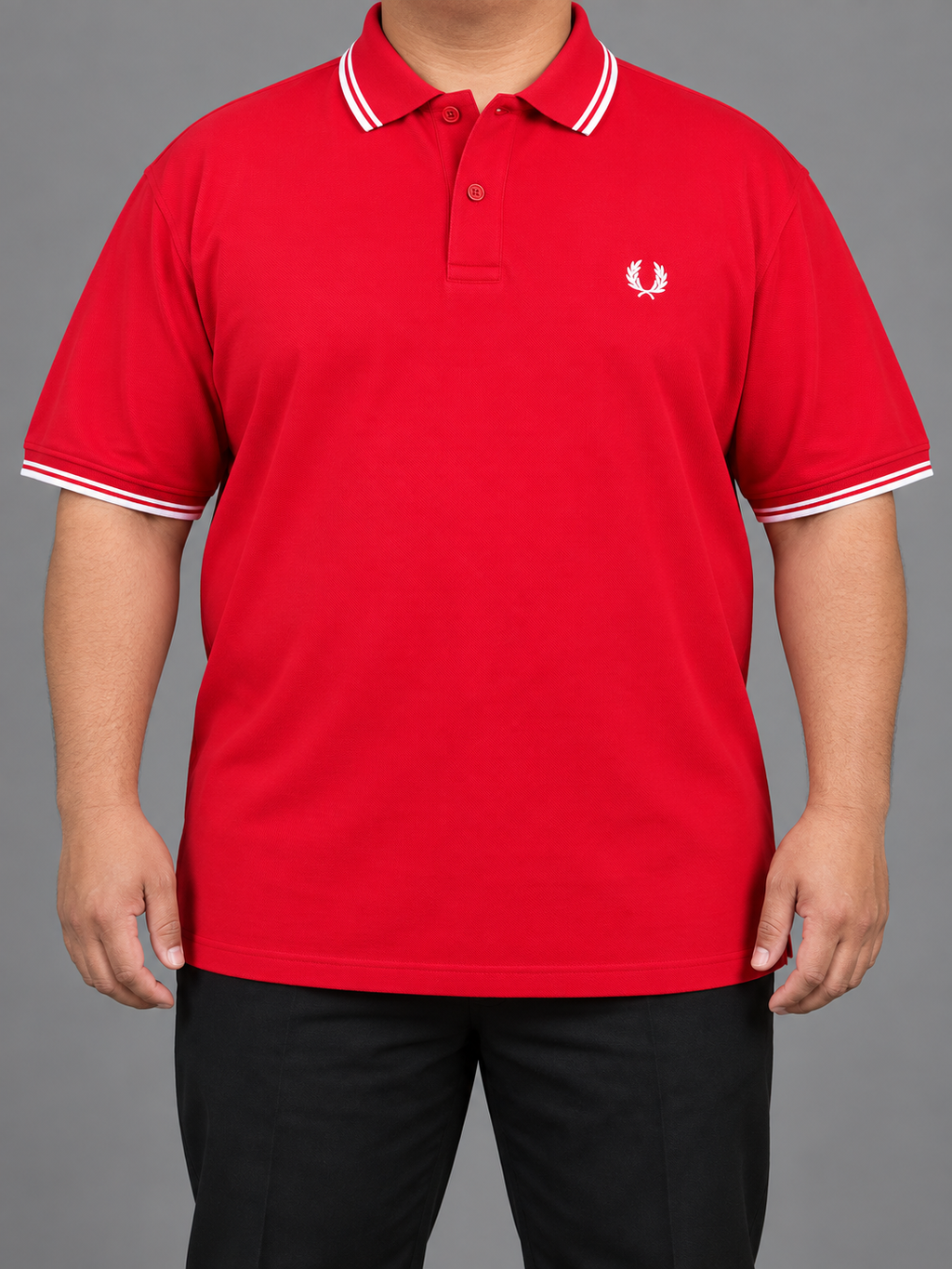 Oversized Red Polo With Double White Tipping - front view