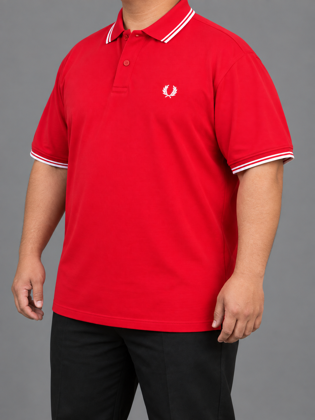 Oversized Red Polo With Double White Tipping - view 2