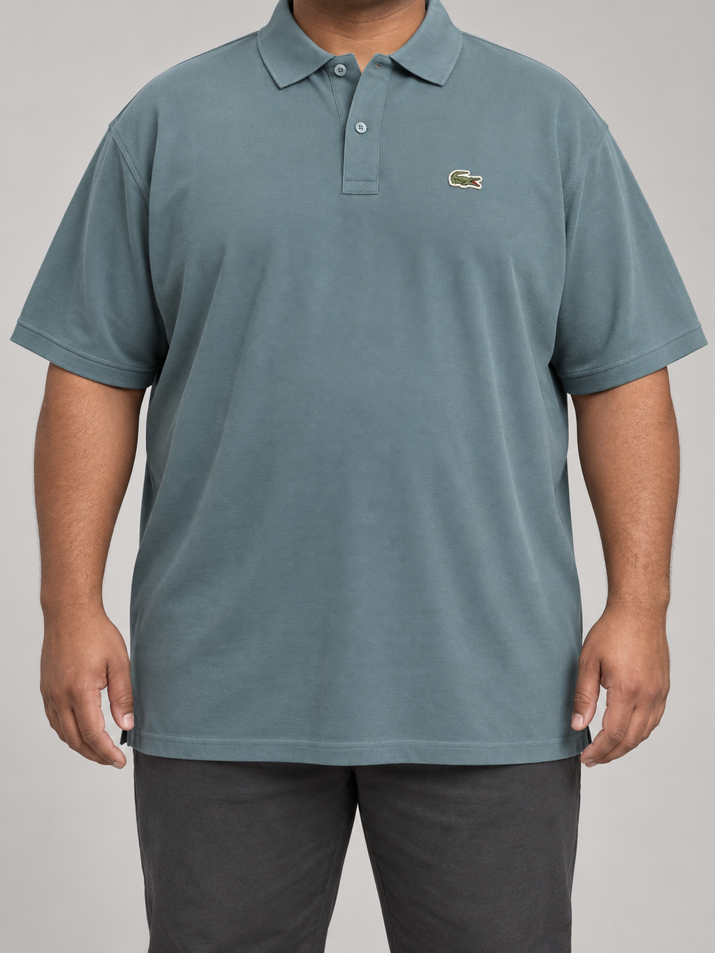 Oversized Slate-Sage Crocodile Patch Polo - front view