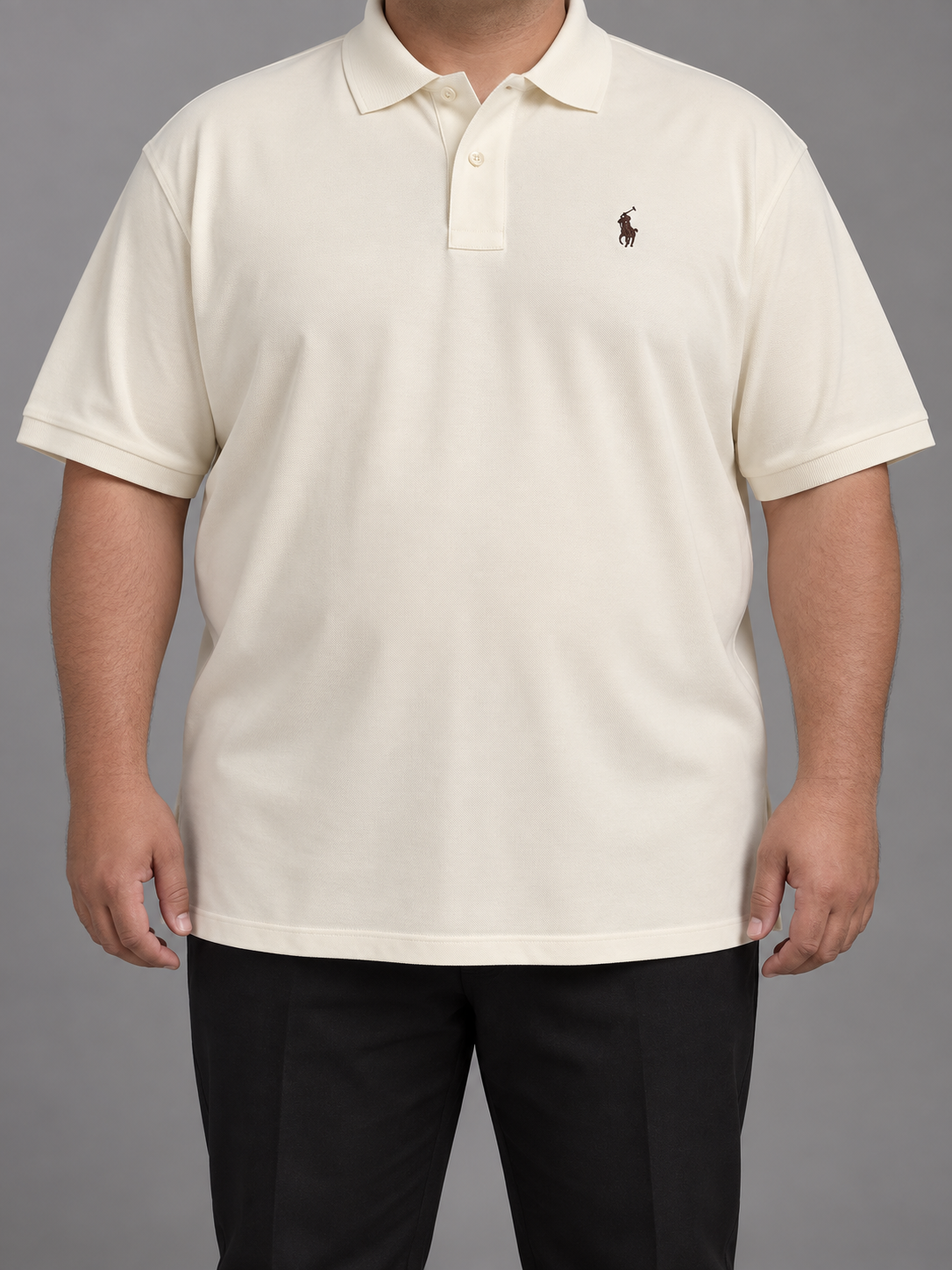 Oversized Warm-Ivory Polo With Dark-Brown Rider Embroidery - front view