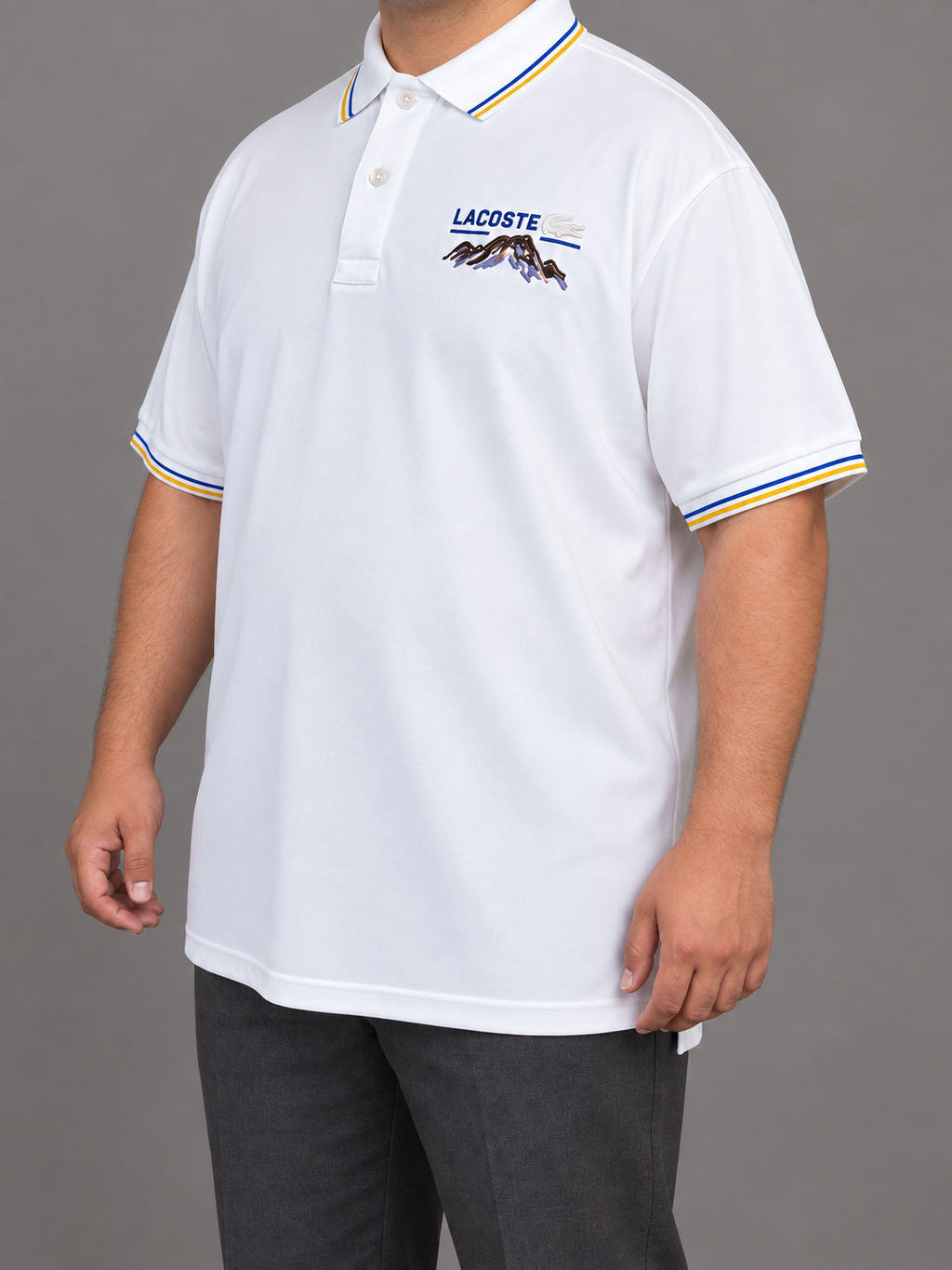 Oversized White Mountain-Embroidery Polo With Blue And Yellow Trim - view 2