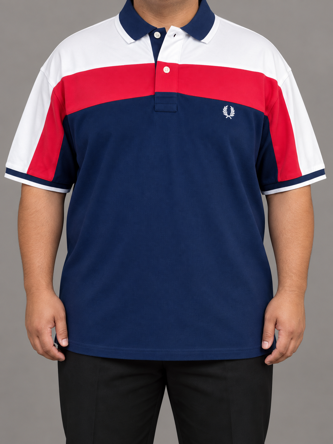 Oversized White, Red And Navy Colour-Block Polo - front view