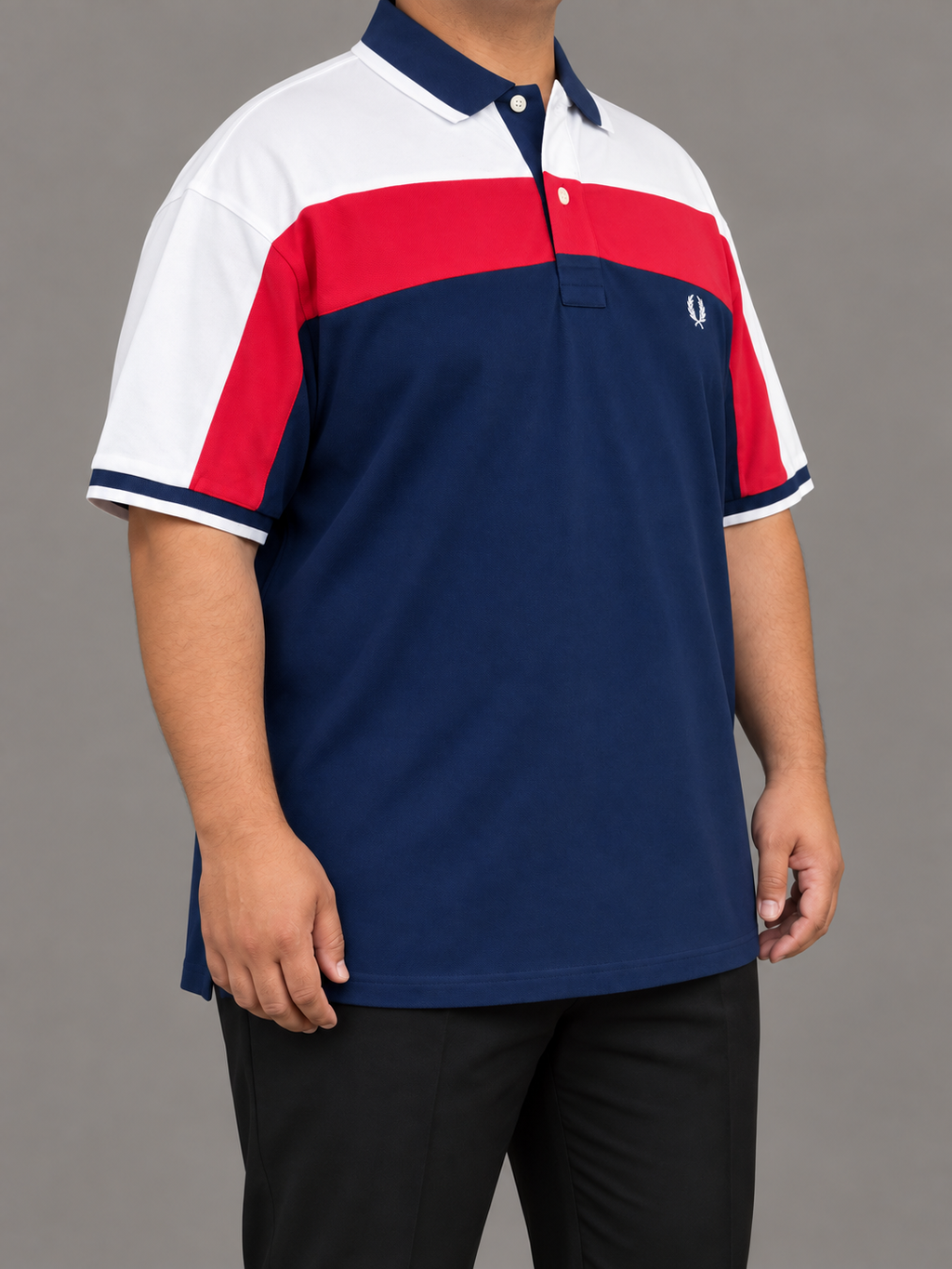 Oversized White, Red And Navy Colour-Block Polo - view 3