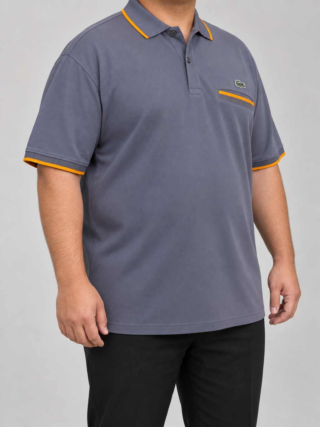 Plus-Size Slate-Grey Pocket Polo With Orange Trim - view 3