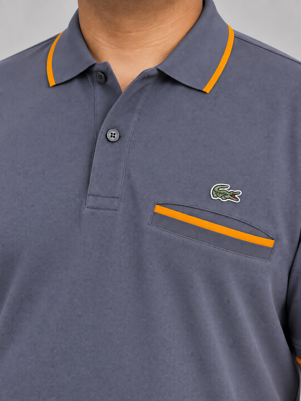 Plus-Size Slate-Grey Pocket Polo With Orange Trim - view 4