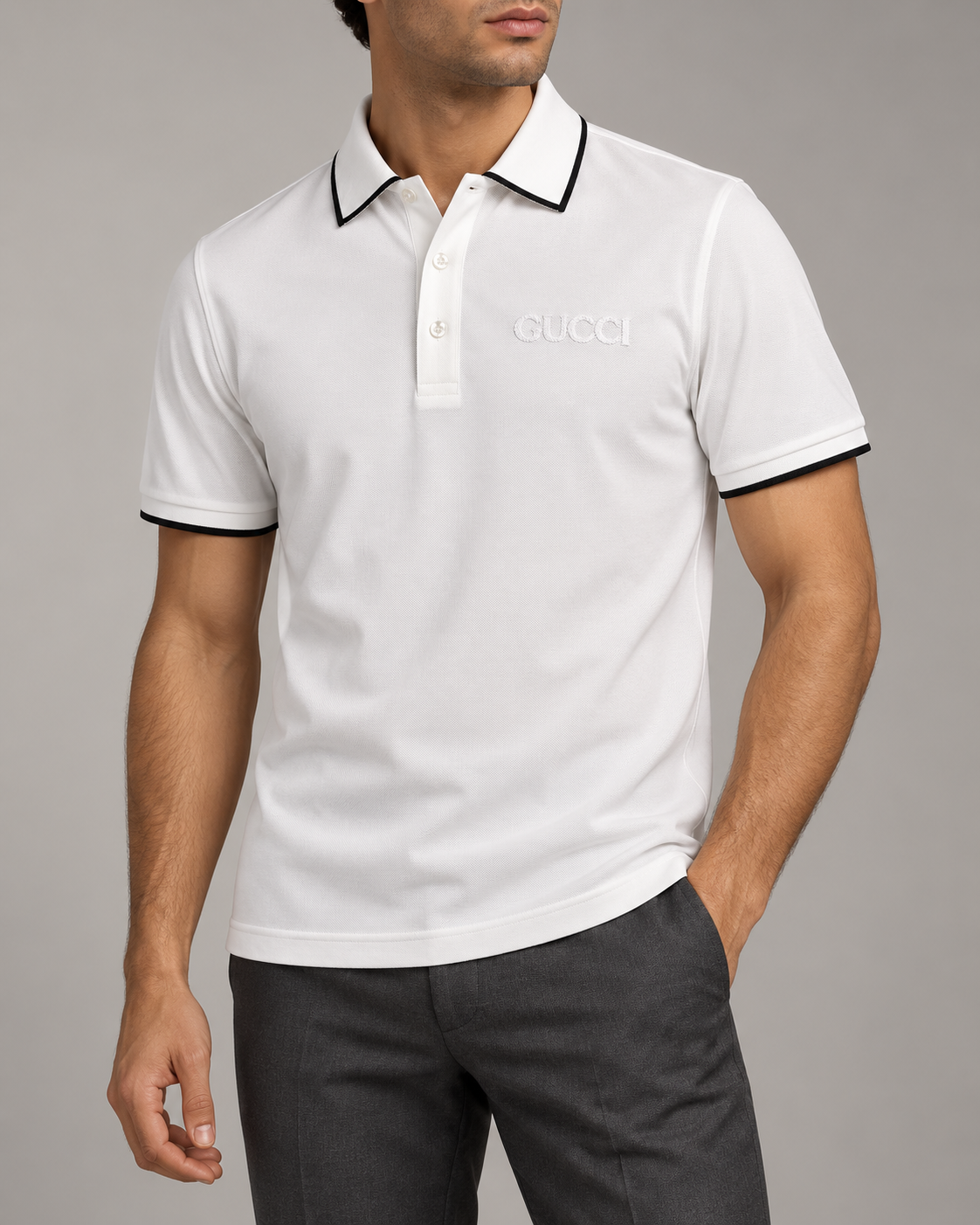 White Tonal Embroidered Polo T-Shirt - view 2