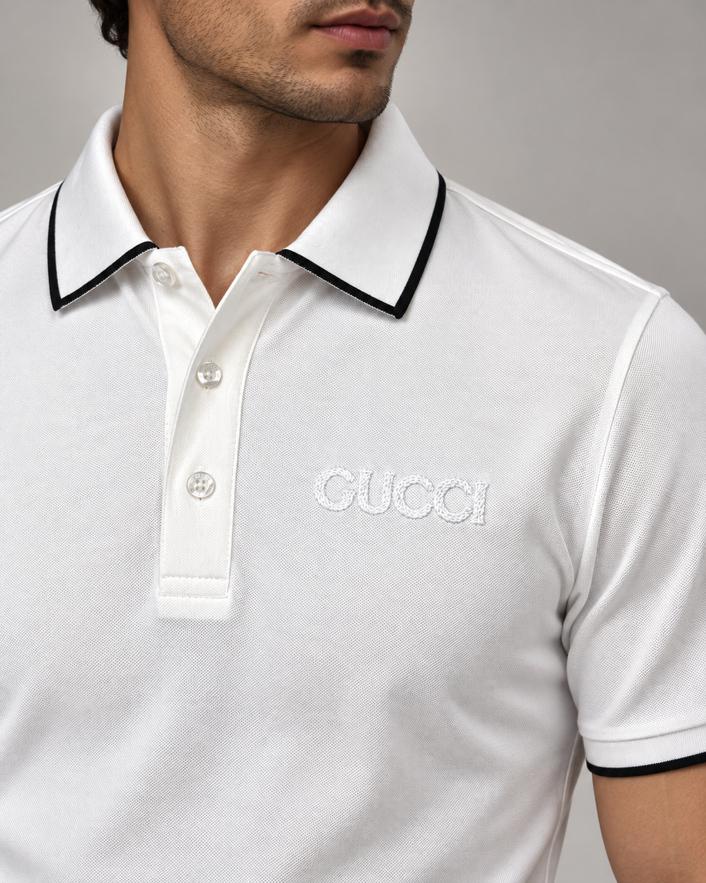 White Tonal Embroidered Polo T-Shirt - view 4