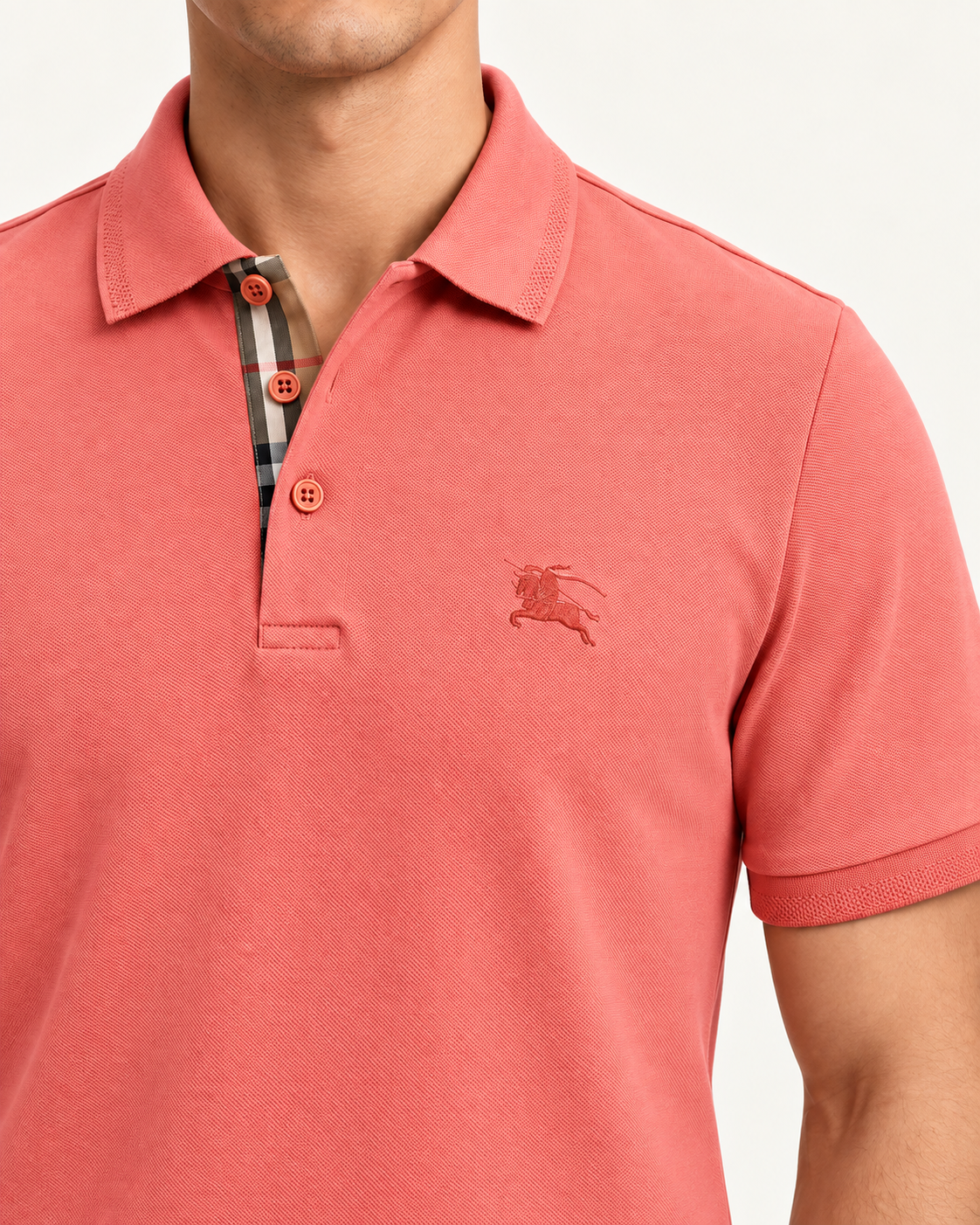 Coral Check Placket Tonal Crest Polo - view 4