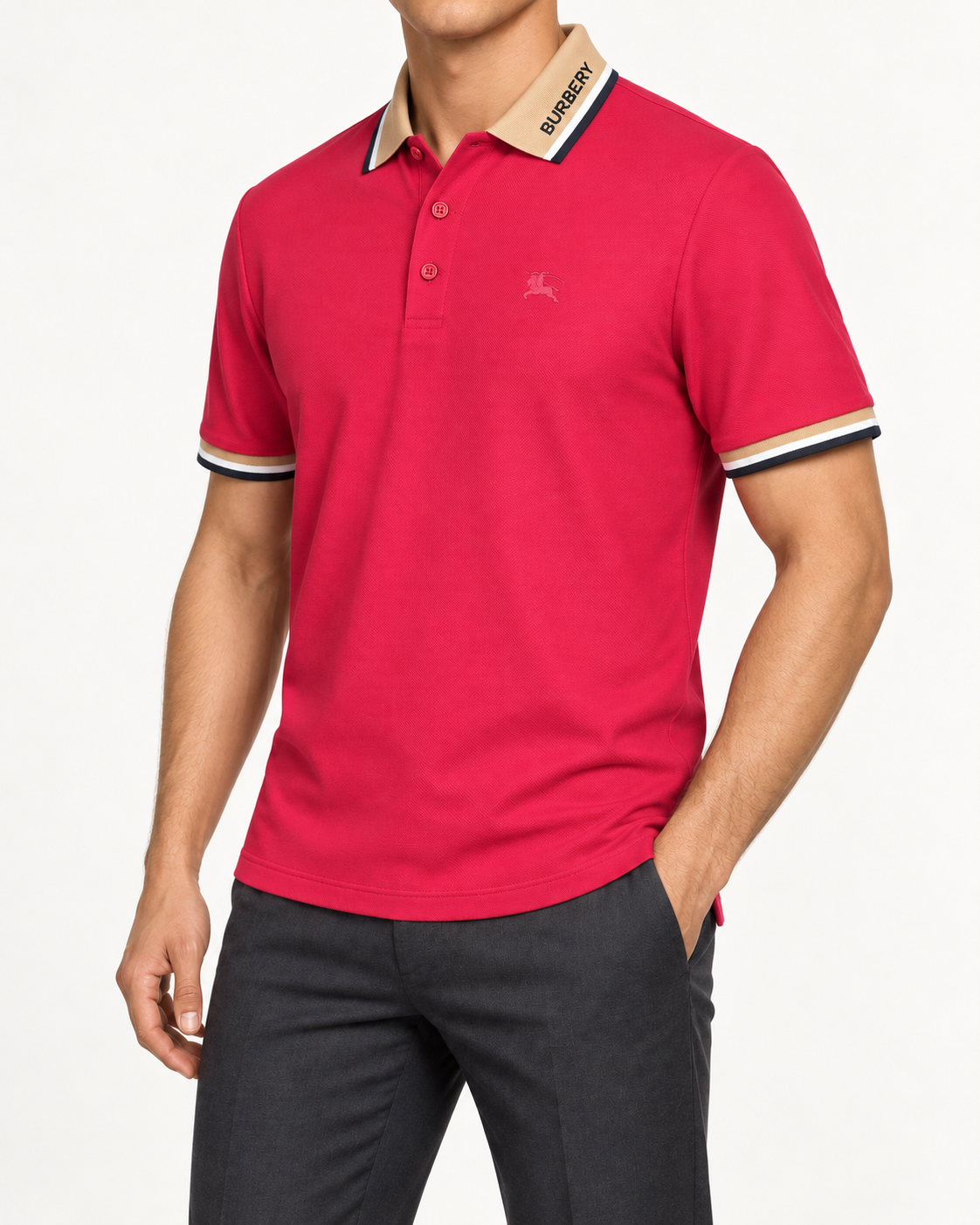 Raspberry Red Contrast-Trim Polo Shirt - view 2