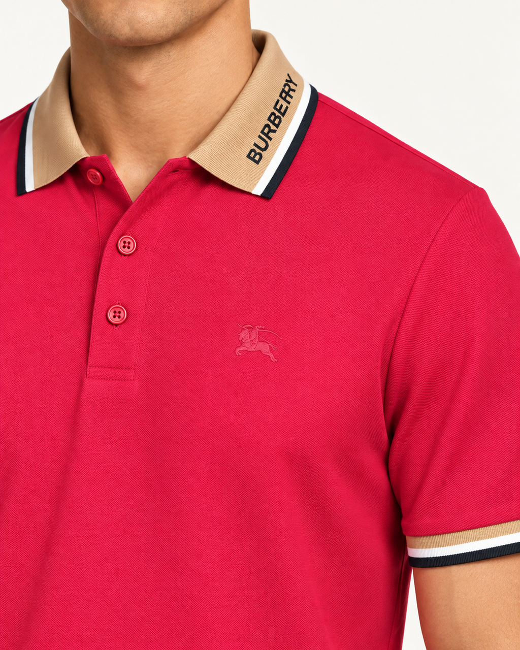 Raspberry Red Contrast-Trim Polo Shirt - view 4