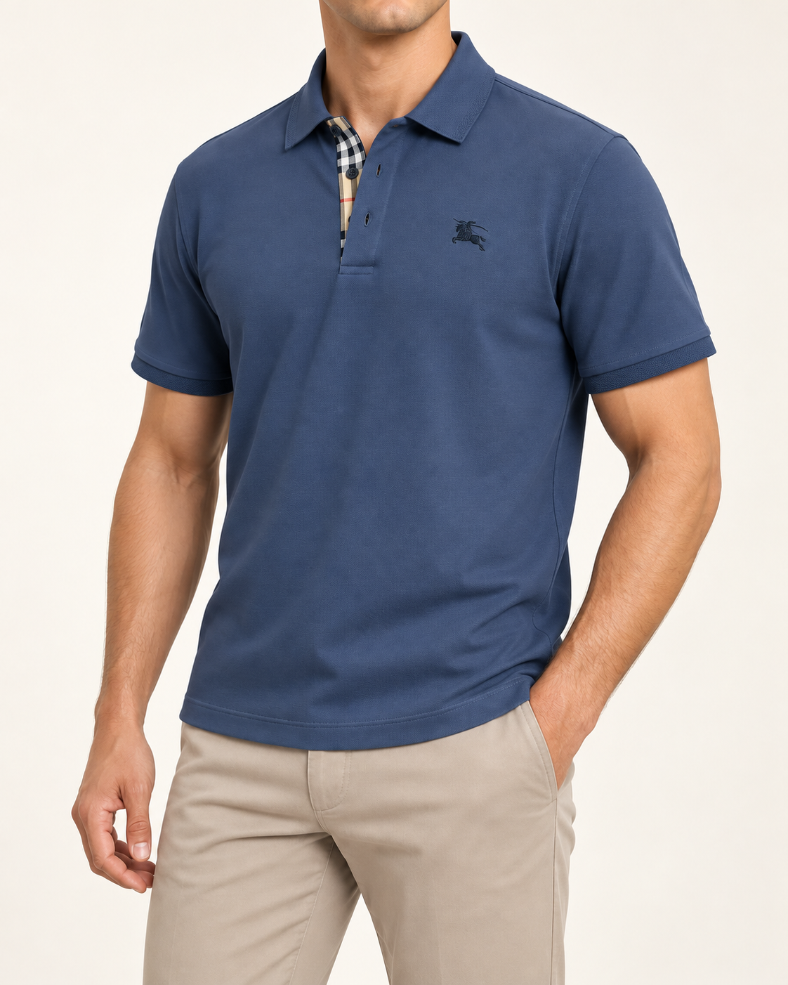 Slate Blue Check Placket Tonal Crest Polo - view 2