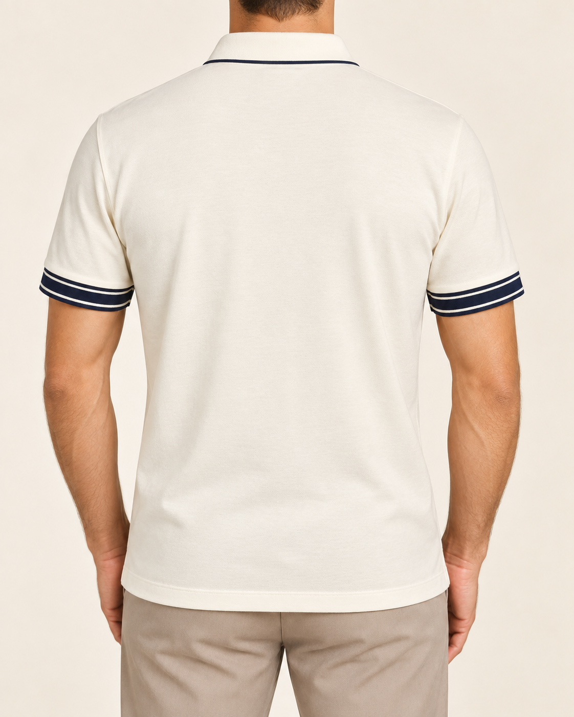 Cream Embroidered Crest Contrast-Trim Polo T-Shirt - view 3