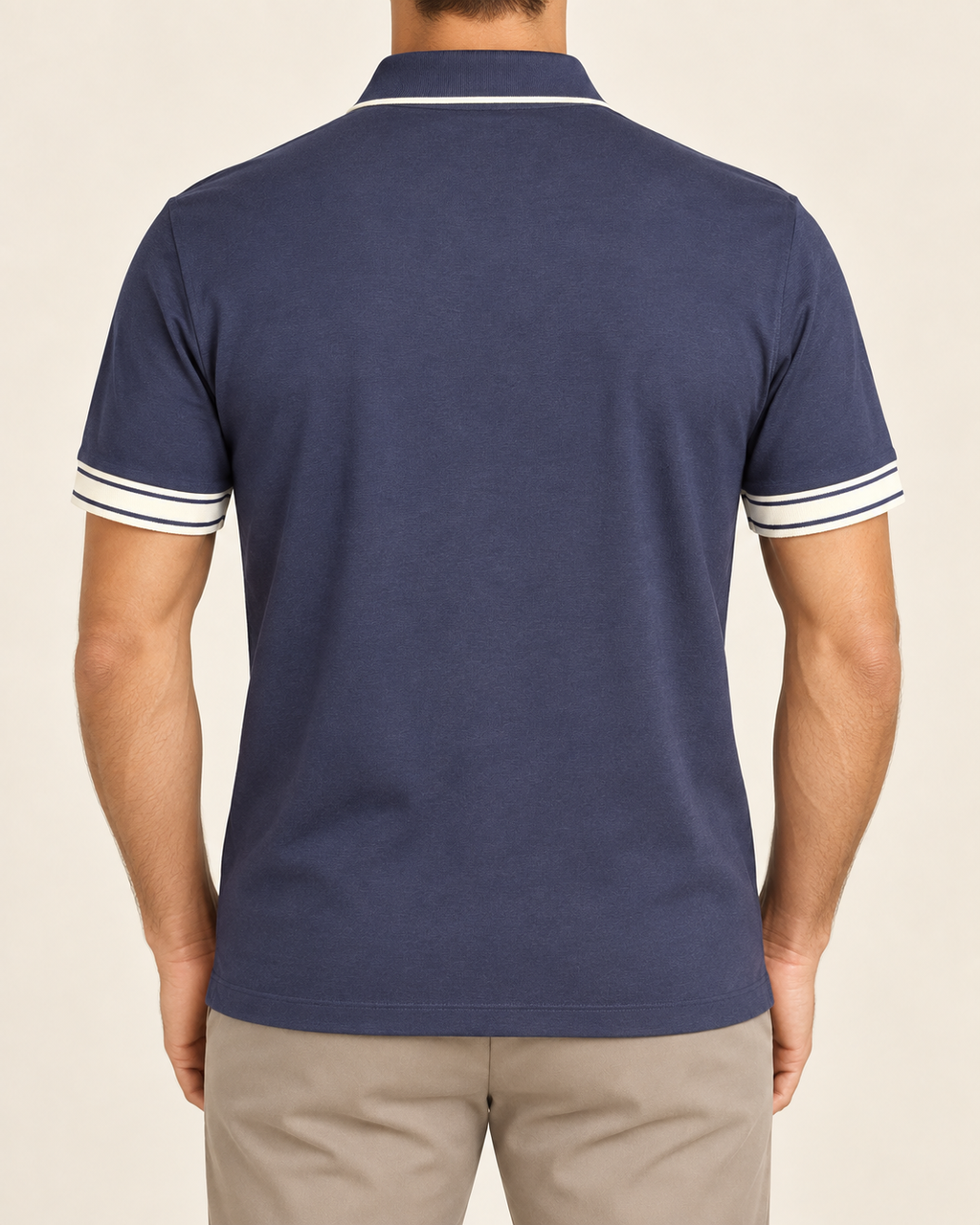 Navy Embroidered Crest Contrast-Trim Polo T-Shirt - view 3