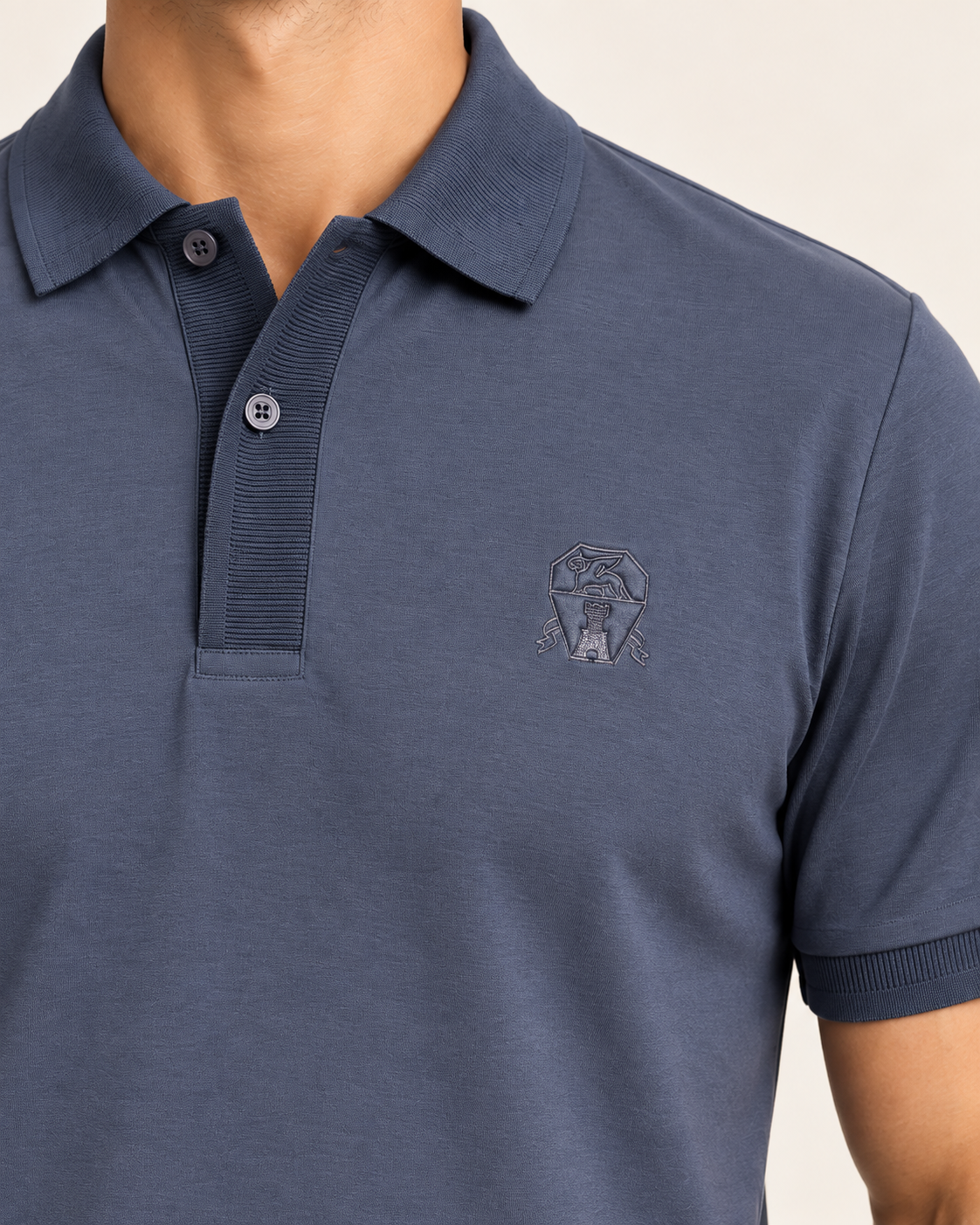 Blue Rib Trim Crest Polo - view 4
