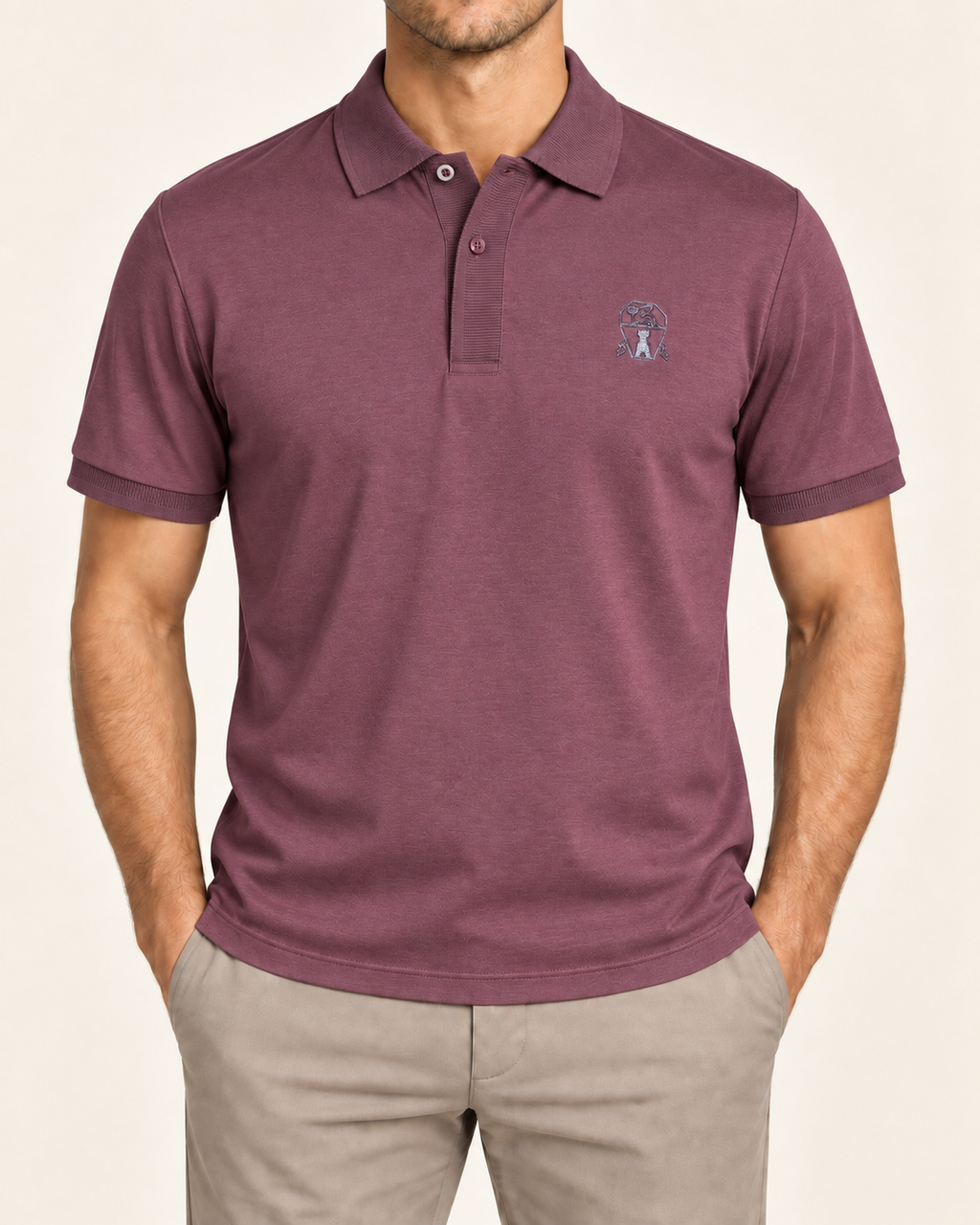 Maroon Rib Trim Crest Polo - front view