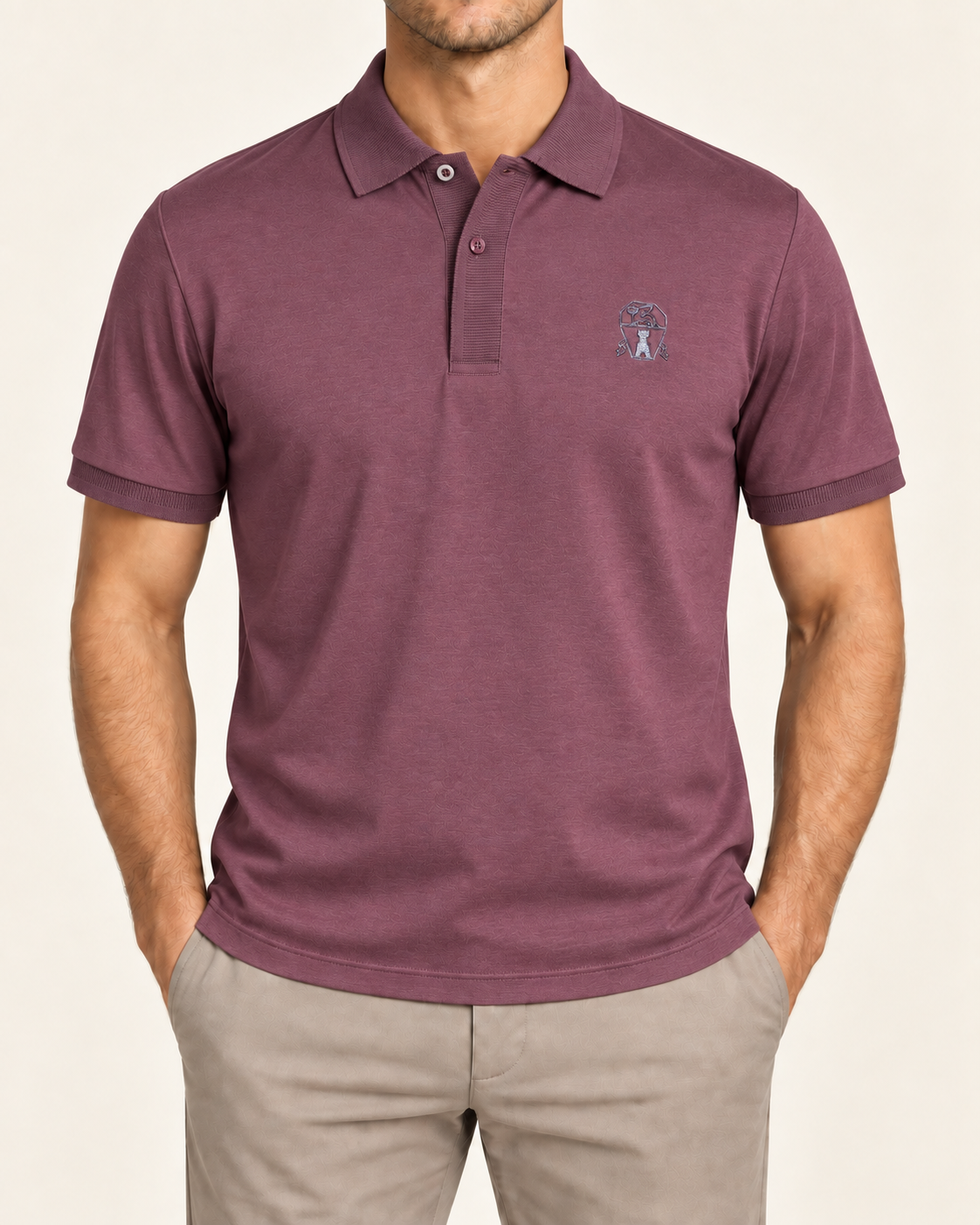 Maroon Rib Trim Crest Polo - front view