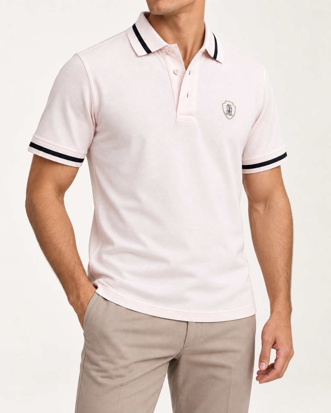 Pale Blush Stripe Trim Crest Polo - view 2