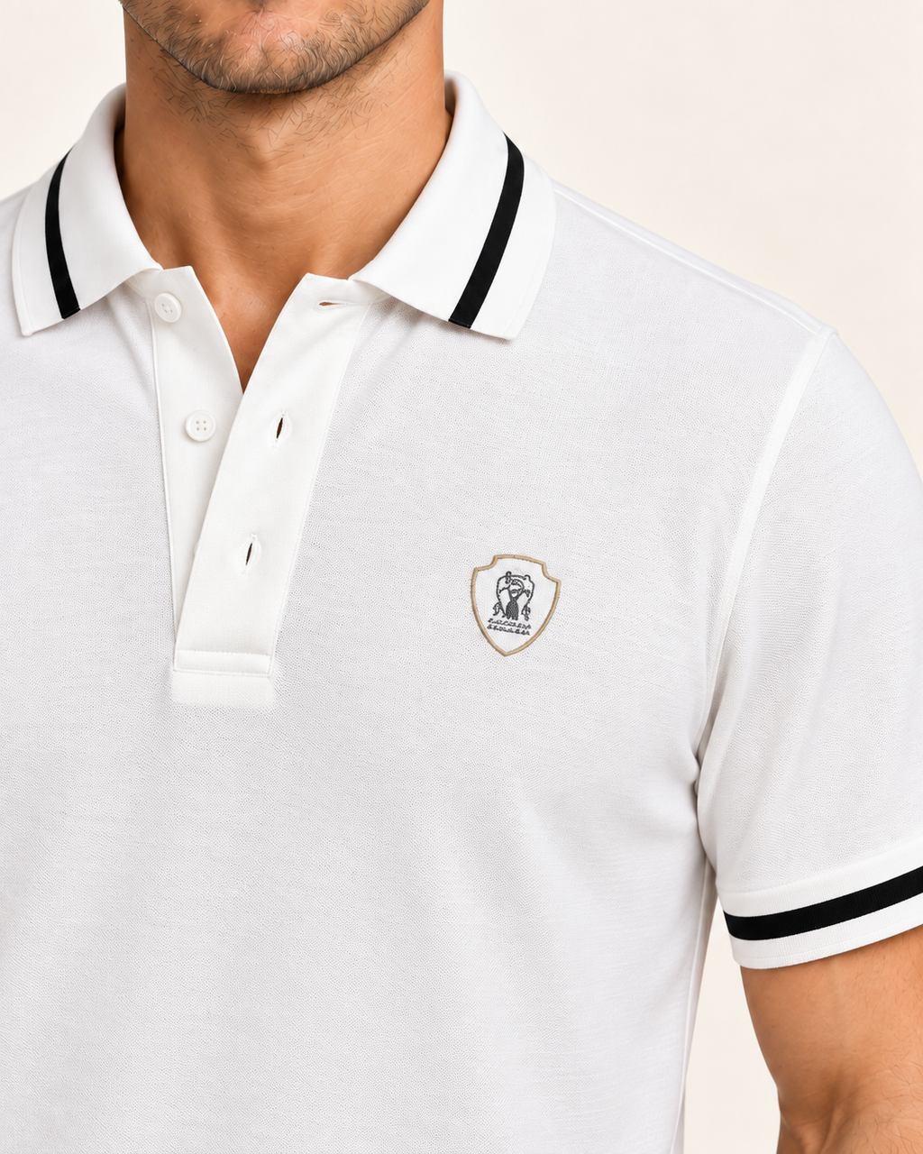 White Stripe Trim Crest Polo - view 4