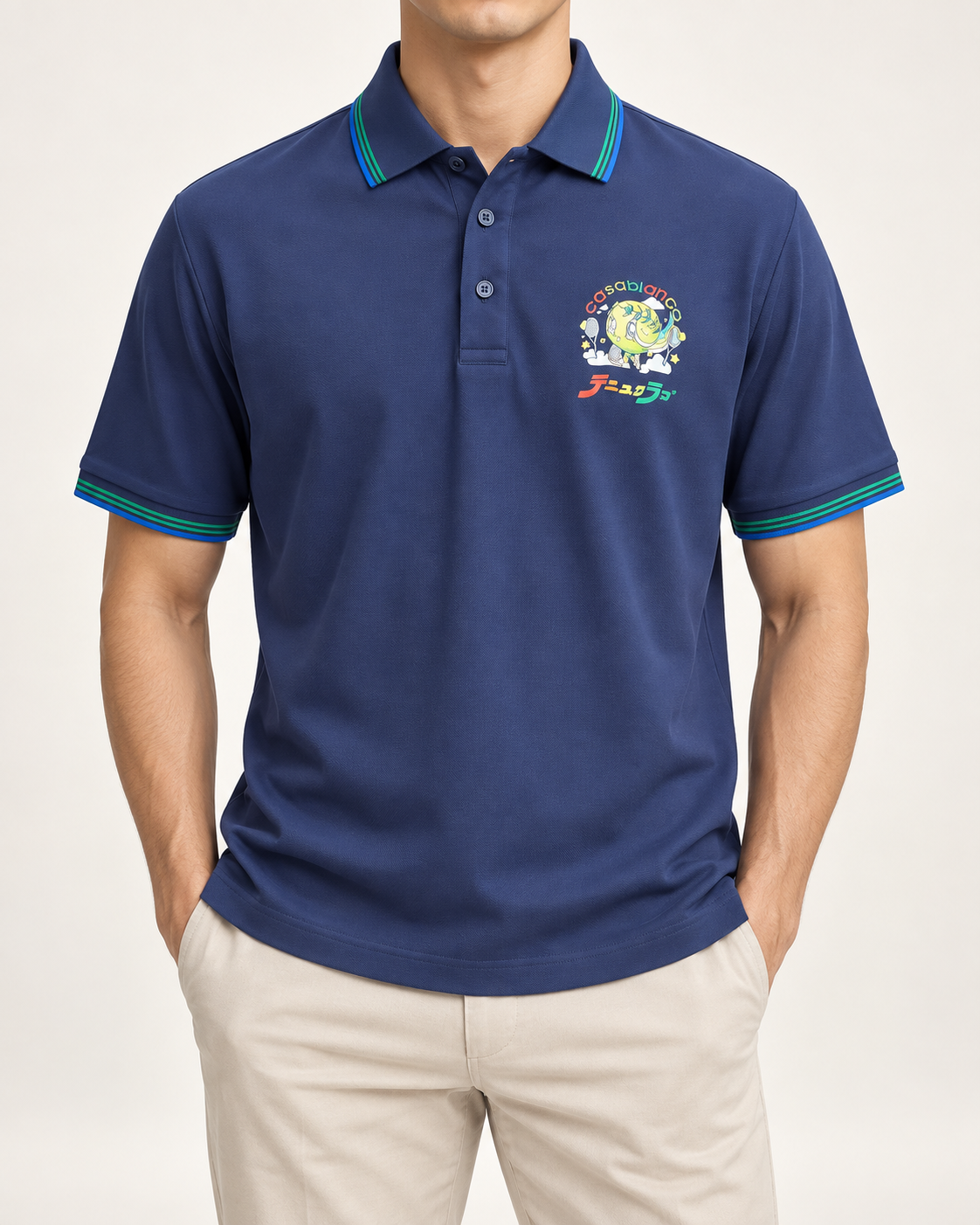 Navy Planet Graphic Polo Shirt - front view