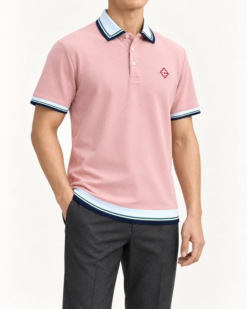 Blush Pink Contrast-Trim Crest Polo Shirt - view 2