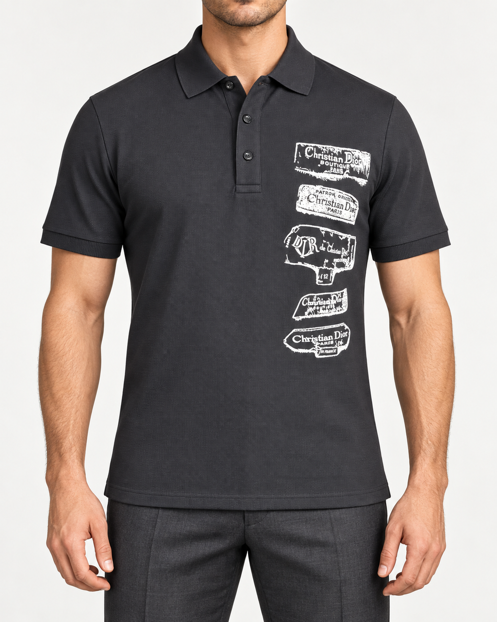 Charcoal Archive Label Graphic Polo Shirt - front view