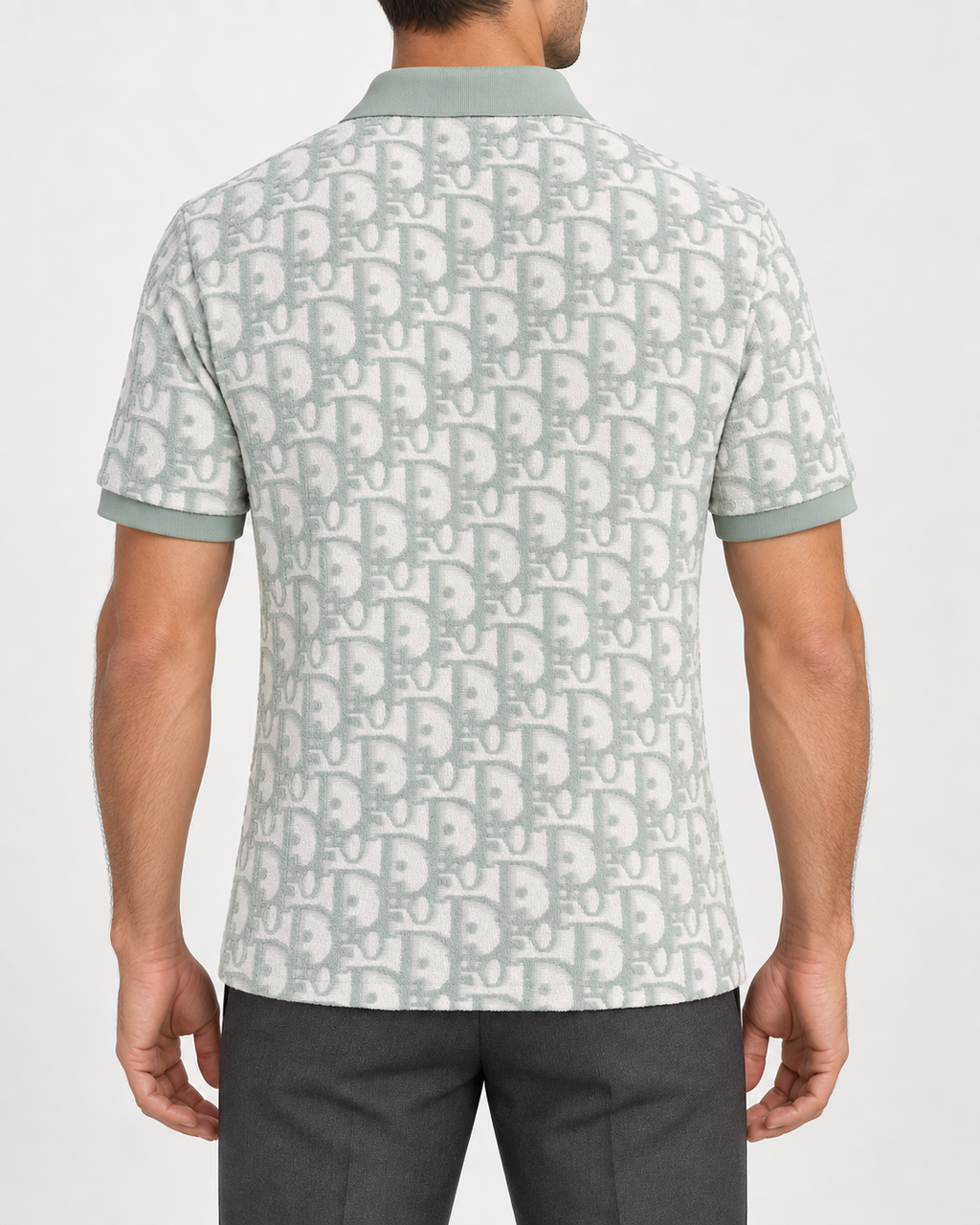 Mint Green & Ivory Towelling Monogram Polo Shirt - view 3