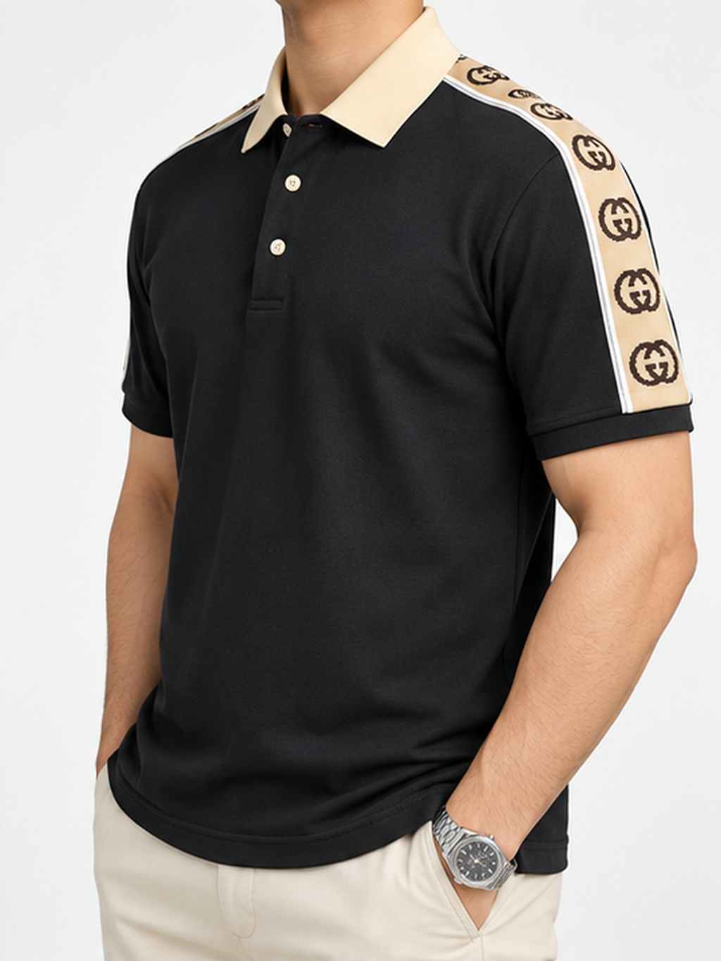 Black Shoulder-Print Polo T-Shirt - view 2