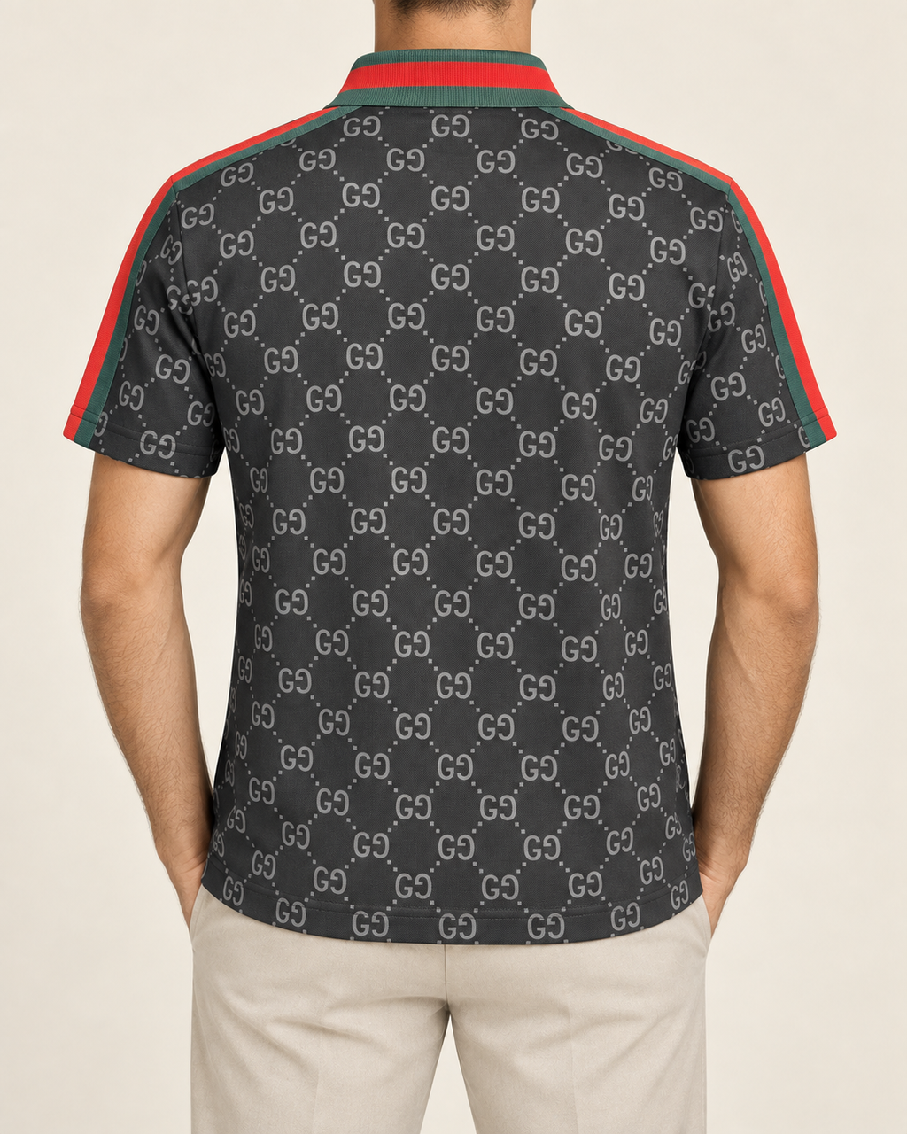 Charcoal Monogram Stripe Polo T Shirt - view 3