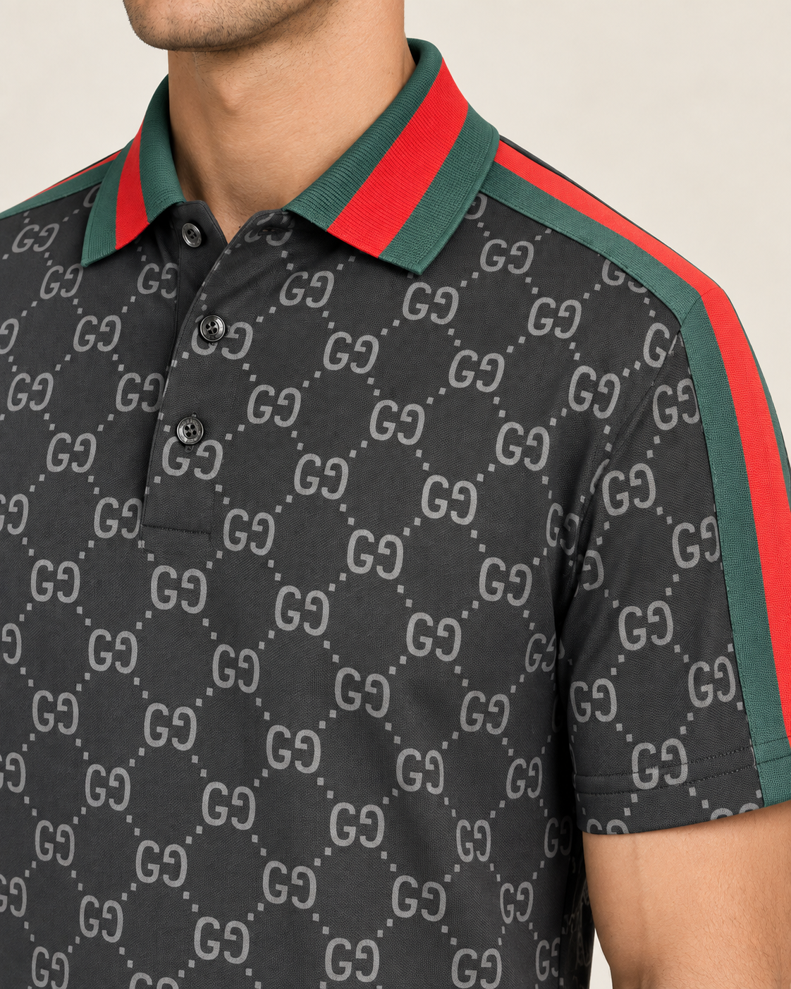 Charcoal Monogram Stripe Polo T Shirt - view 4