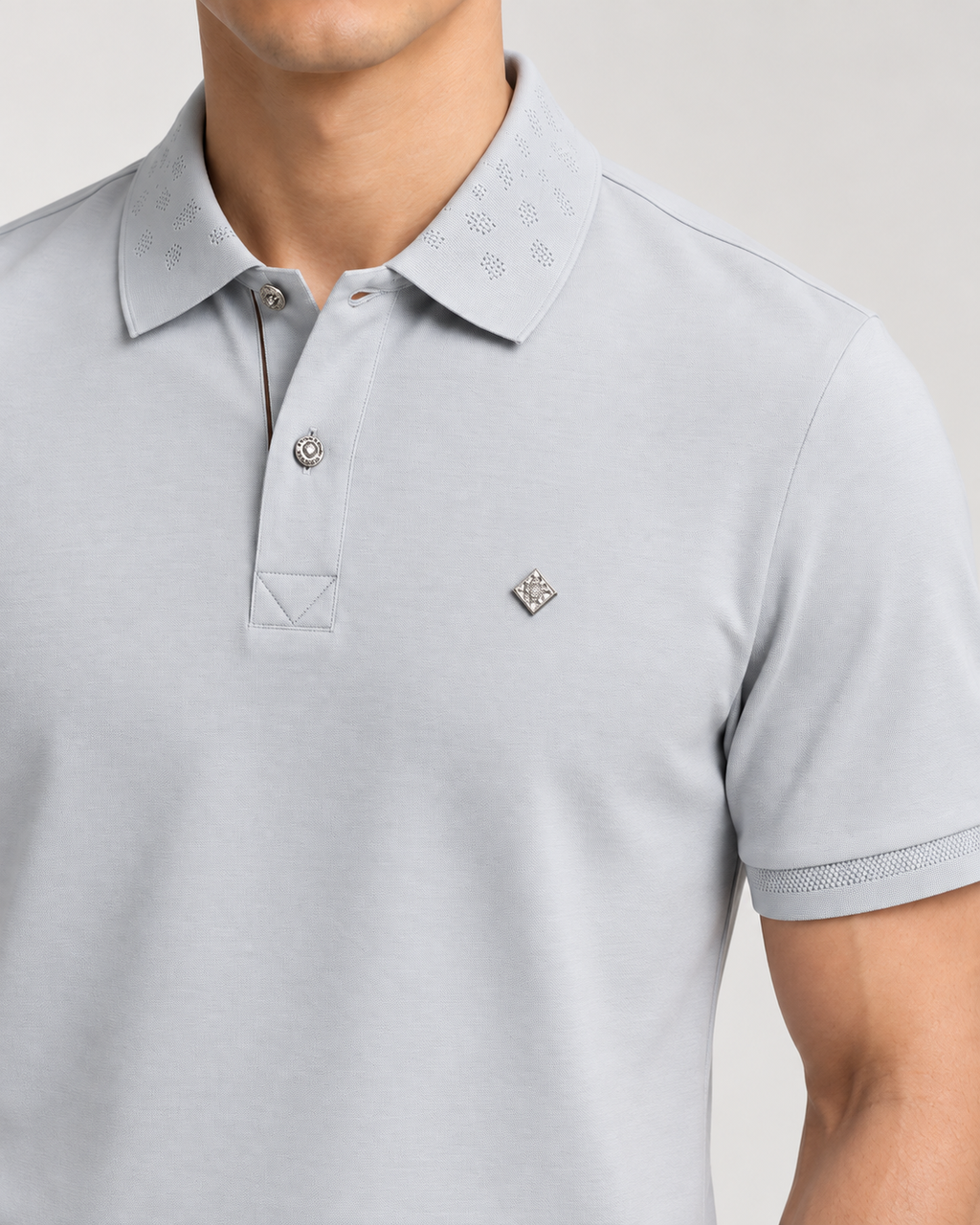 Ice-Grey Diamond-Badge Polo Shirt - view 3