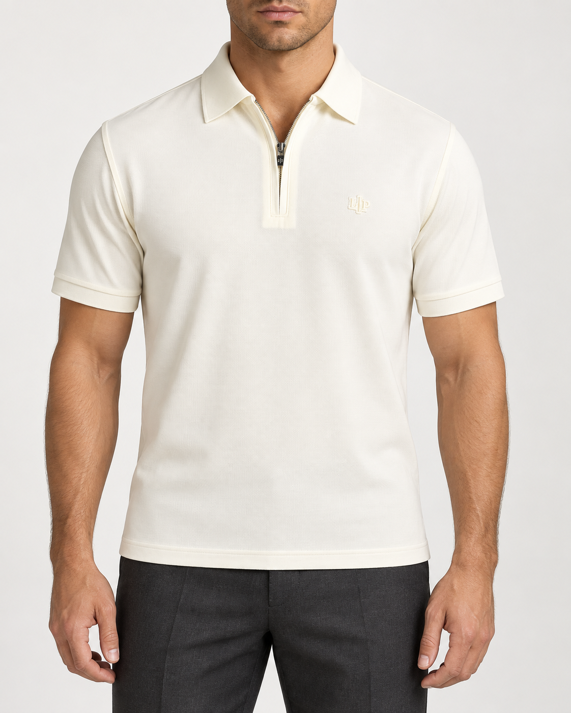 Ivory Zip-Neck Logo Polo Shirt - front view