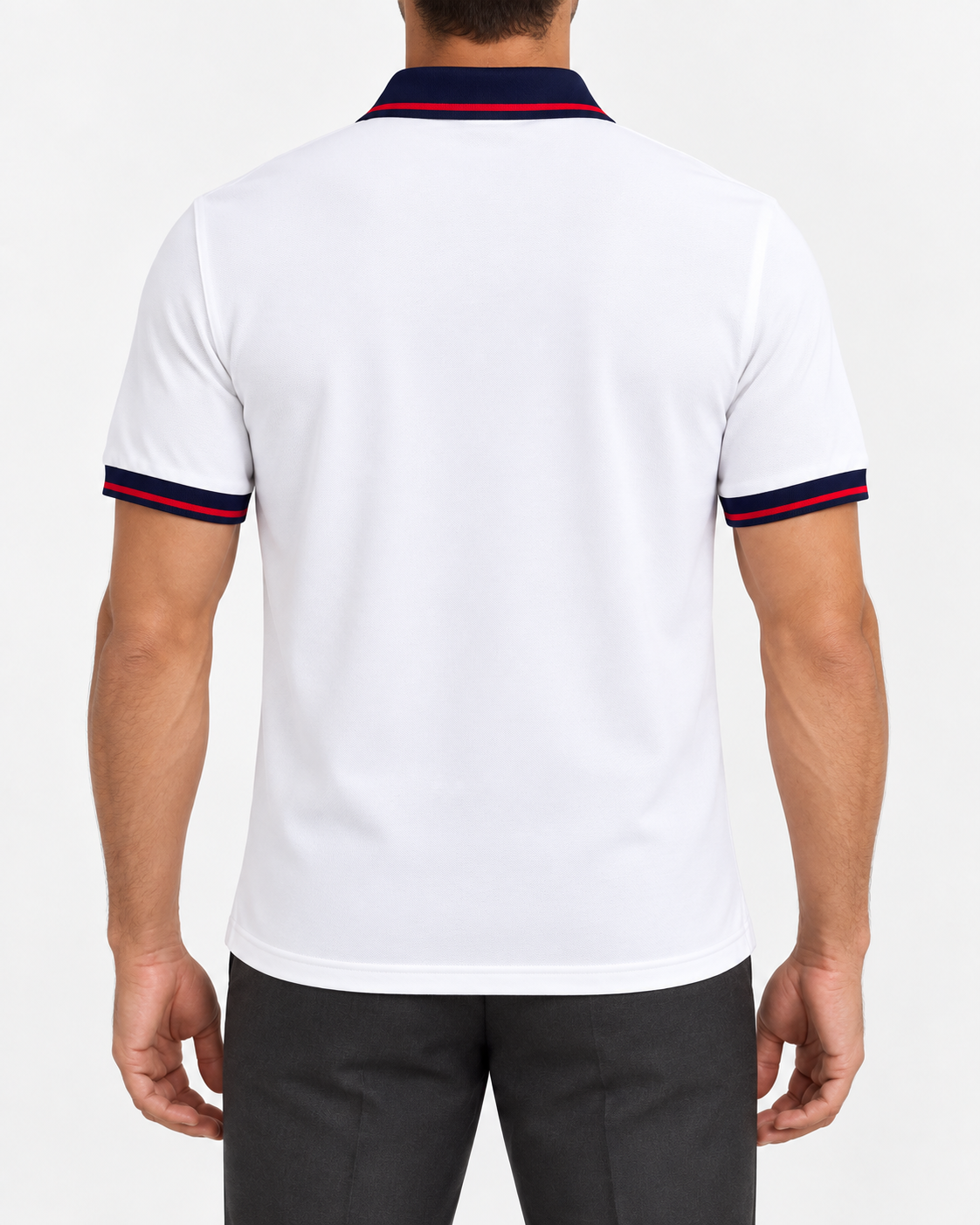 White Navy & Red-Trim Logo Polo Shirt - view 3