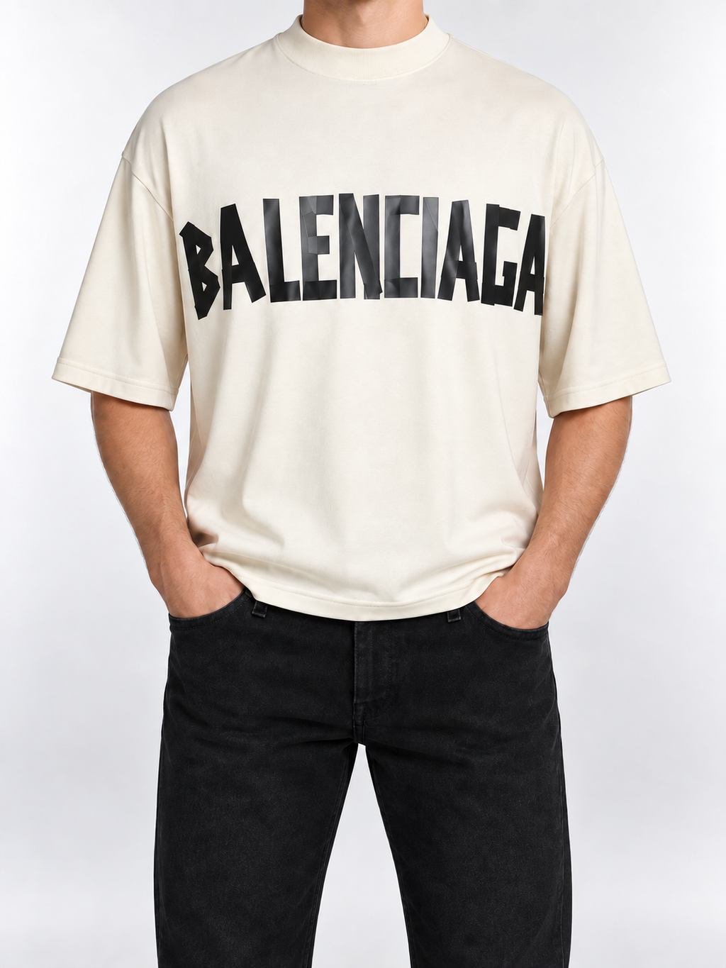 Men’s Ivory Off-Shoulder Logo T-Shirt - front view