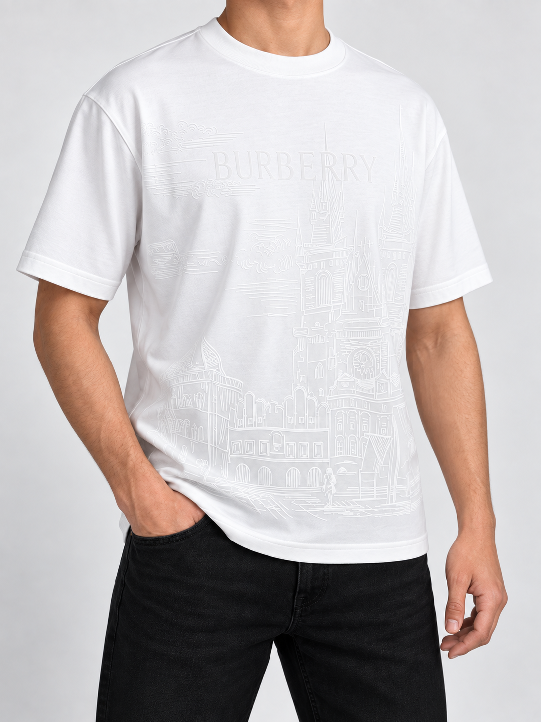 Men’s White Tonal Castle Drop-Shoulder T-Shirt - view 3
