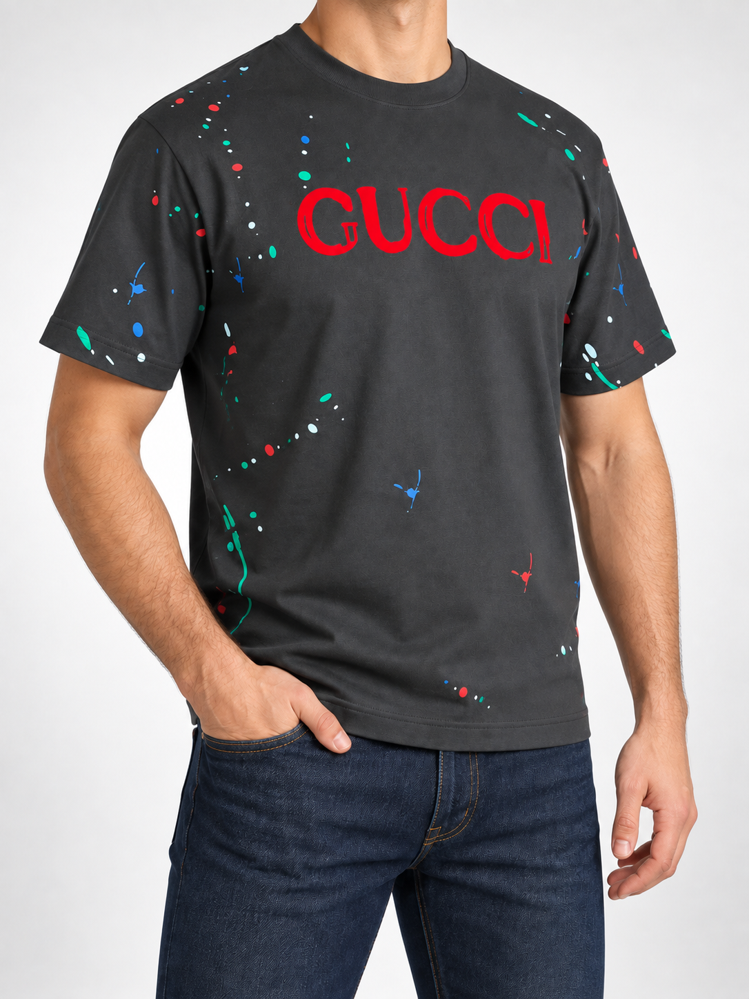 Men’s Charcoal Paint-Splatter Logo T-Shirt - view 2