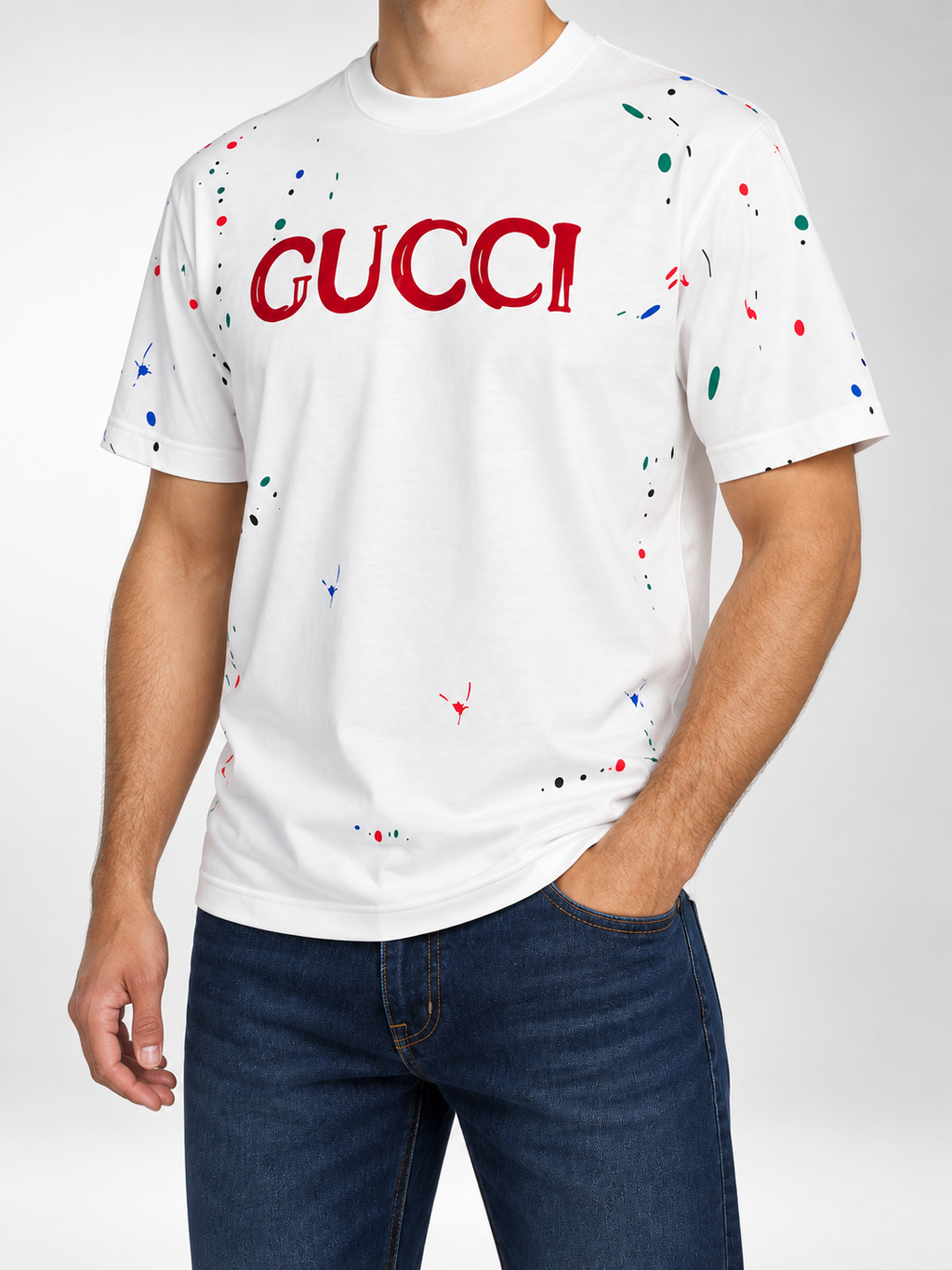 Men’s White Paint-Splatter Logo T-Shirt - view 2