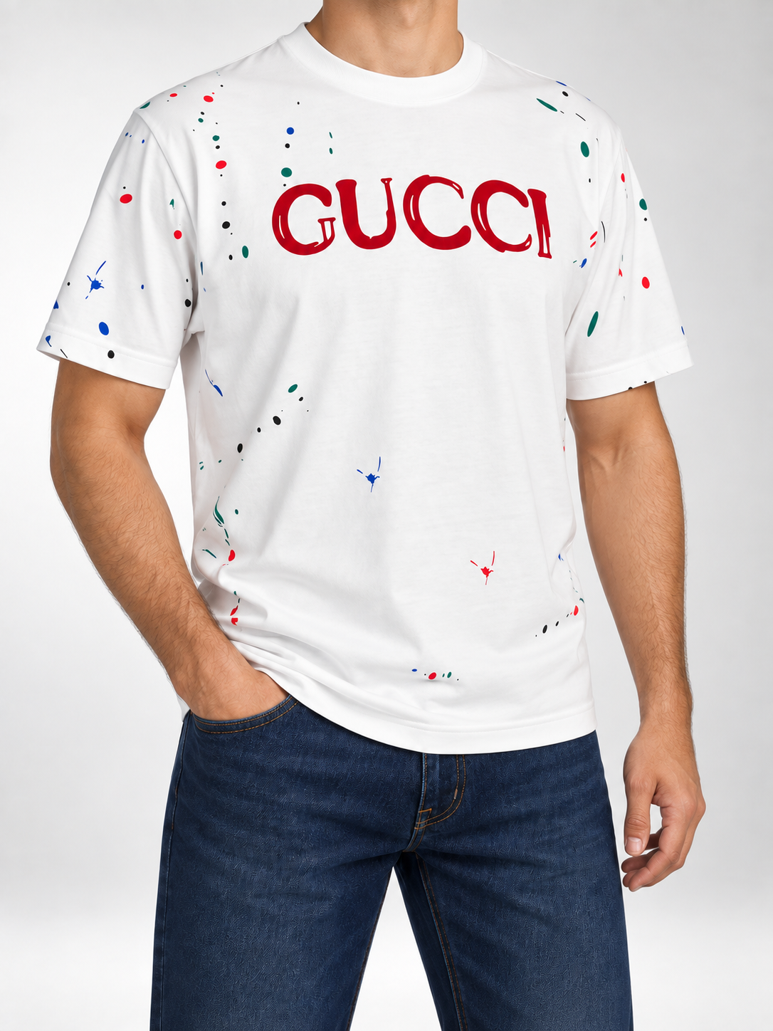 Men’s White Paint-Splatter Logo T-Shirt - view 3
