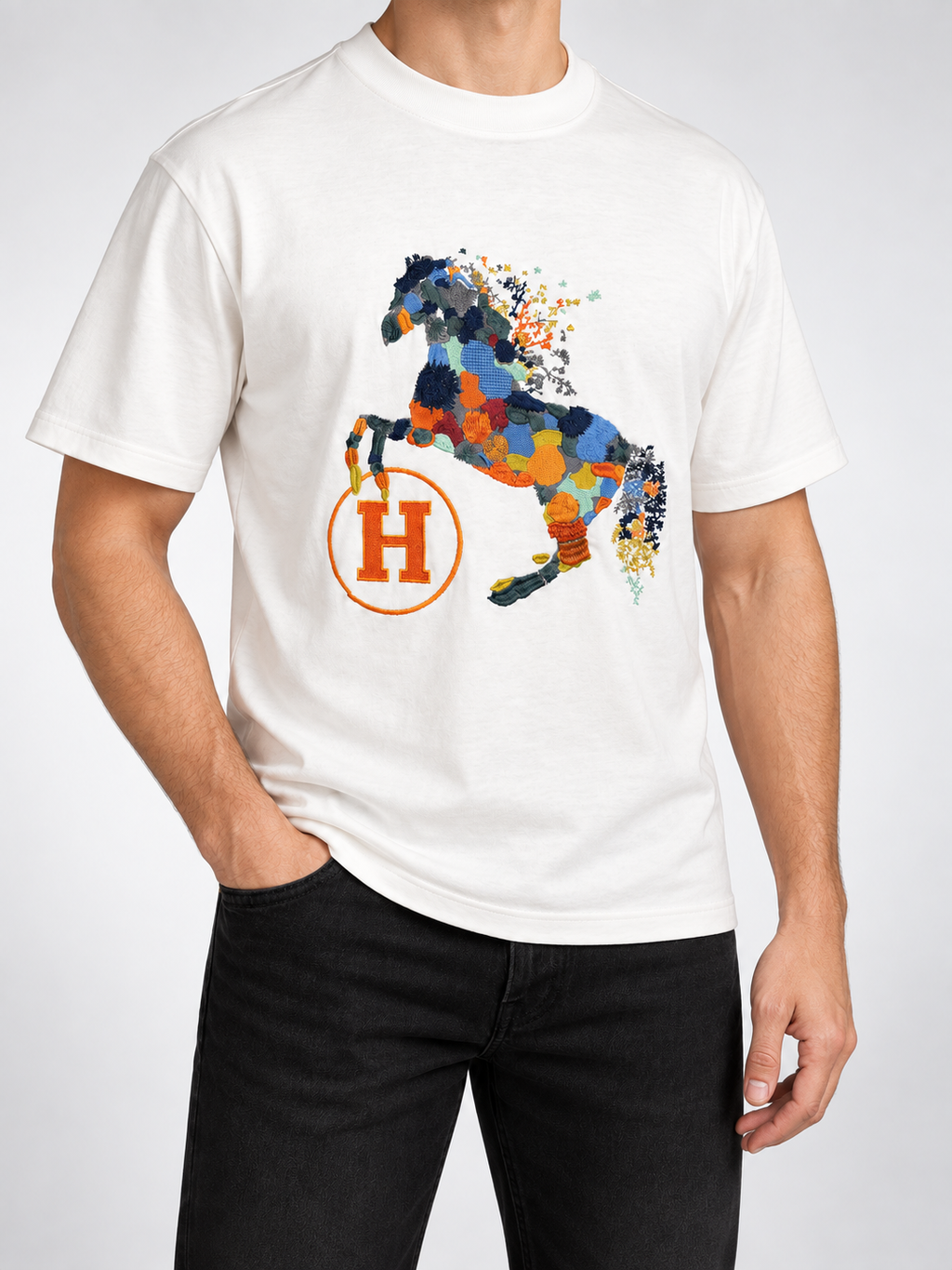 Men’s Ivory Patchwork Horse T-Shirt - view 2