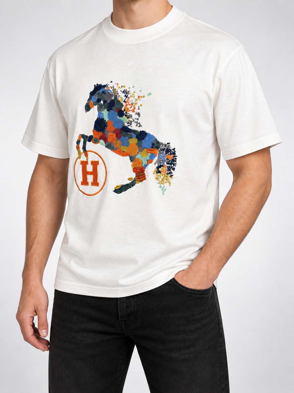 Men’s Ivory Patchwork Horse T-Shirt - view 3