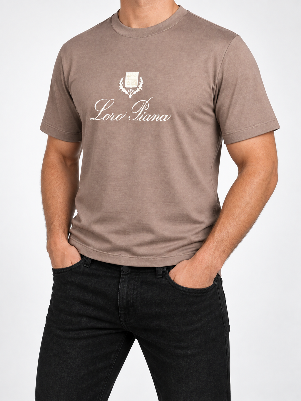 Men’s Taupe Ivory Crest-Script T-Shirt - view 4
