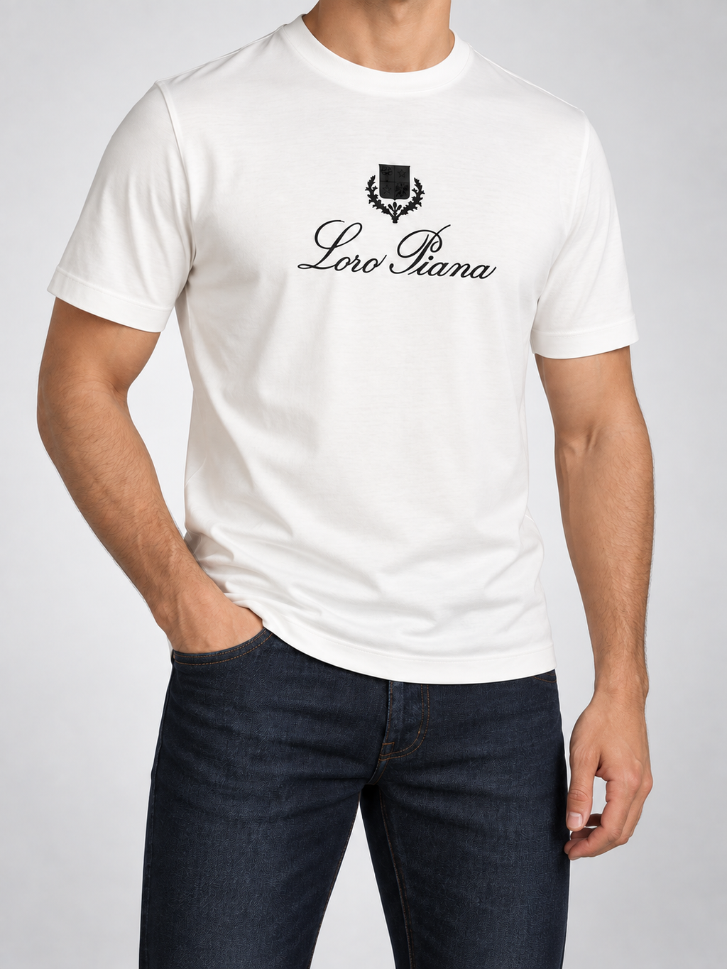 Men’s Ivory-White Black Crest-Script T-Shirt - view 3